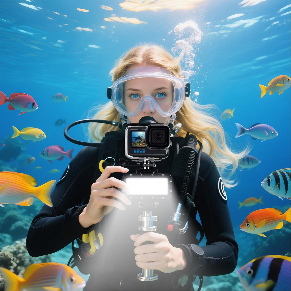 Suptig Diving Light High Power Dimmable Waterproof LED Video Light Fill Night Light Diving Underwater Light Waterproof 147ft for Gopro Hero 13/Hero 12/11/10/9/8/7/6/5/5S/4/3+ More Action Cam