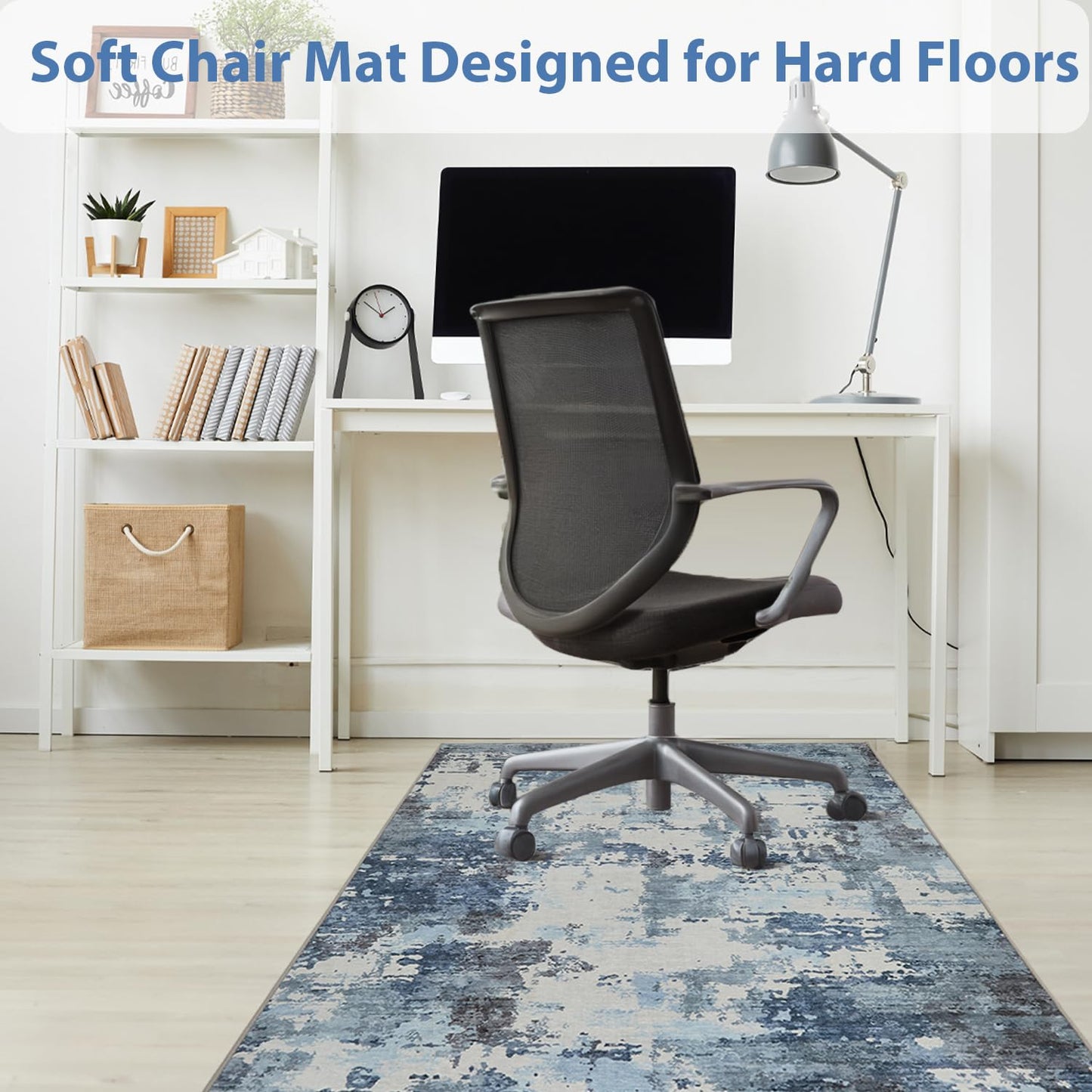 Office Chair Mat for Hardwood Floor, 0.2” Thick Non-Slip Desk Rug, Silent Glide Floor Protector for Rolling Chairs, Easy-Clean Surface, Silent Glide Mat for Tile & Laminate, Blue Gray Mist