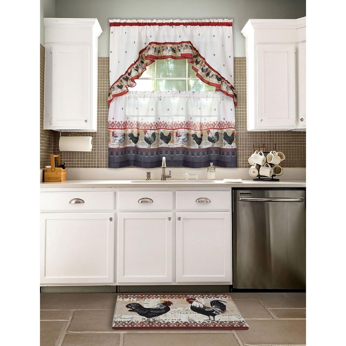 Anti-Fatigue Floor Comfort Mat - 18 x 30 Inch (Rooster) - Waterproof Non-Slip Rug - Easy to Clean Cushioned Mat for Kitchen, Bathroom, Standing Desk & Office - Achim Home Decor