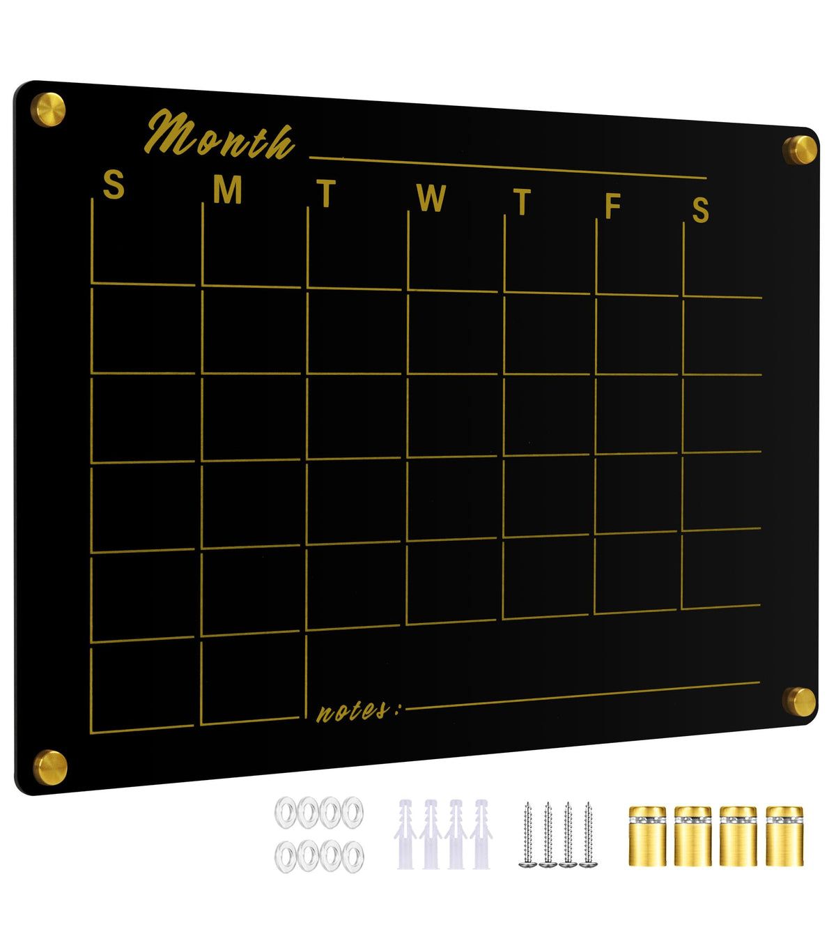 Marribol Black Acrylic Calendar Whiteboard for Wall,16’’x12’’,Dry Erase Calendar for Home,Office