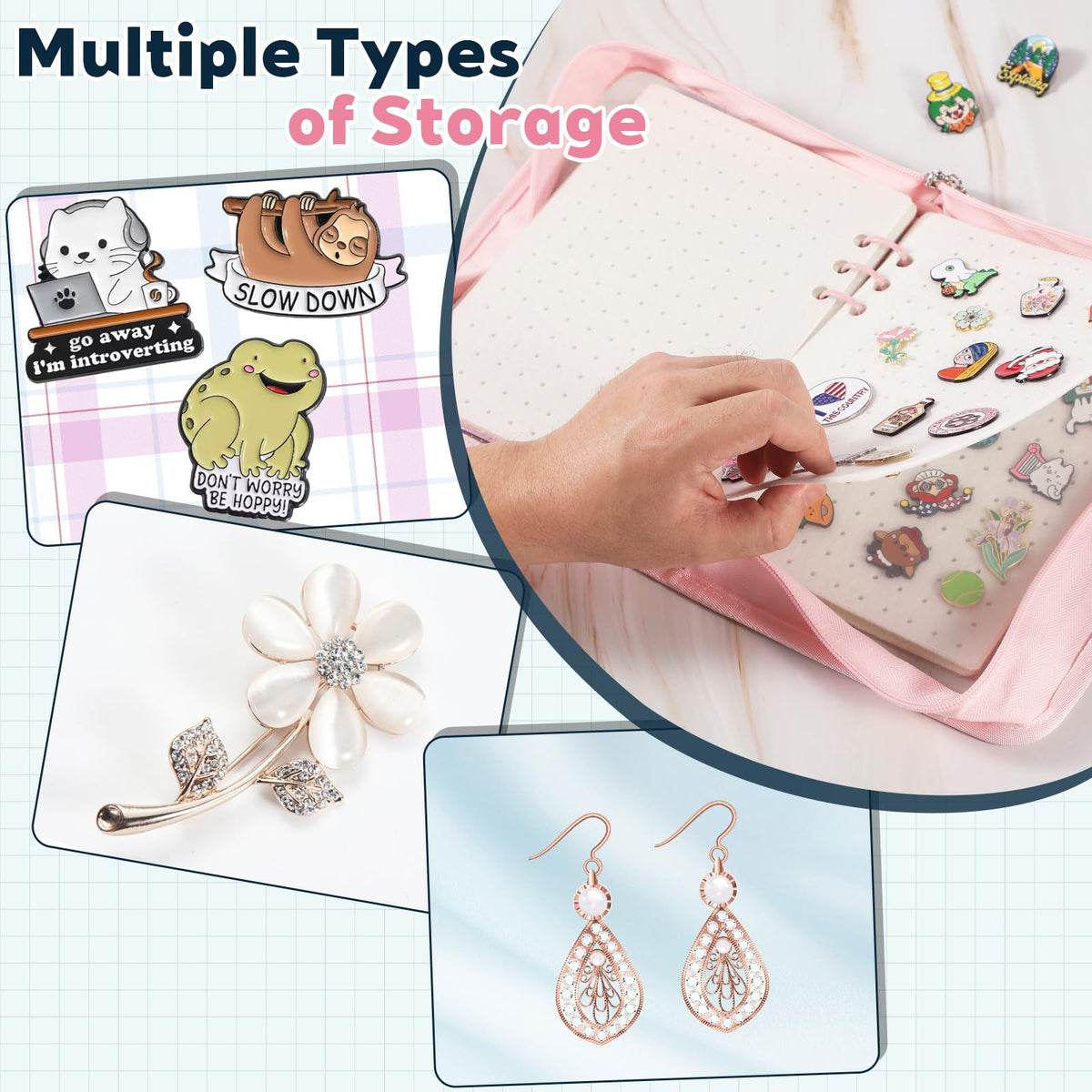 Extra Thick Pin Binder for Collectors A5 Enamel Pin Book Felt Display Boards & Protect Pages Brooch Pin Collector Bag Loose Leaf Pin Trading Binder Travel Trading Pin Holder Pin Storage Organizer Pink