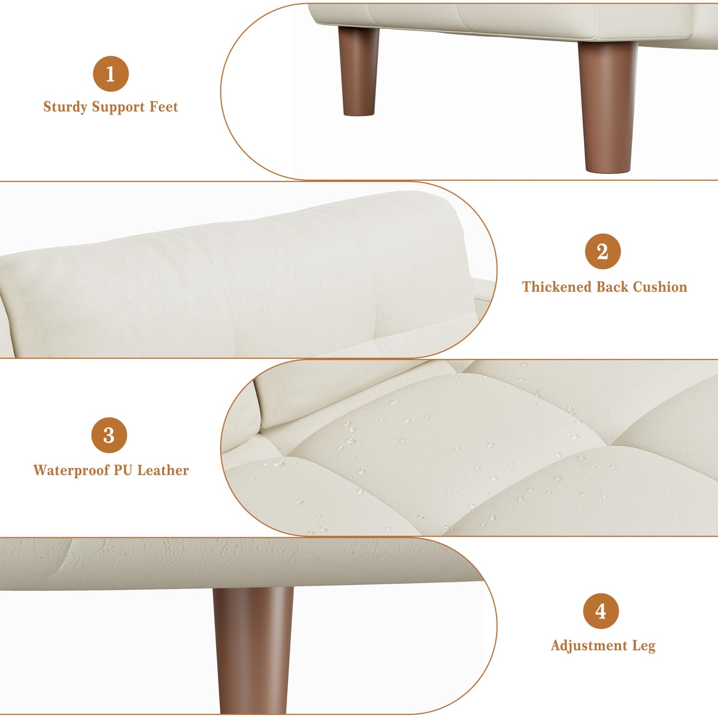 GarveeHome 3-Seater Sofa Couch, 83 in Wide Faux Leather Sofa Couch with Spring Cushion, Modern Sofa with Deep Seats and 2 Removable Back Cushions, for Living Room, Bedroom, Apartment, Office, Beige