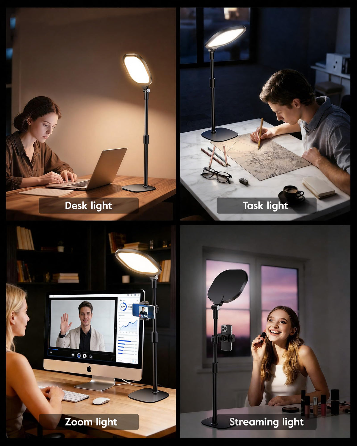 Video Conference Lighting for Zoom Meeting, Ring Light for Desk with Flexible Stand, 30 Light Modes Zoom Lighting for Computer, Desk Ring Light & Memory Function for Video Calls, Live Stream, Webcam