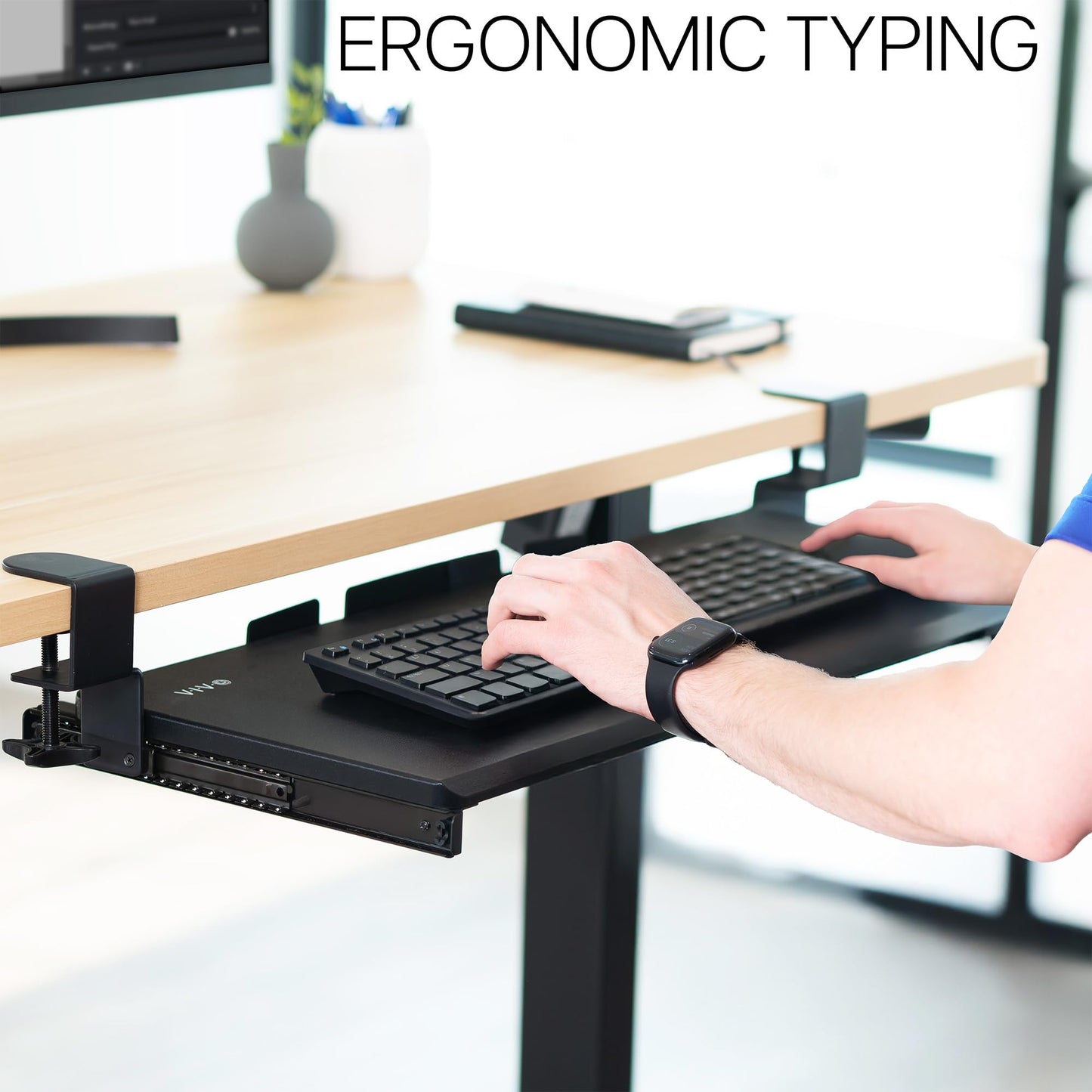 VIVO Large Keyboard Tray Under Desk Pull Out with Extra Sturdy C Clamp Mount System, 27 (33 Including Clamps) x 11 Inch Slide-Out Platform Computer Drawer for Typing, Black, MOUNT-KB05E