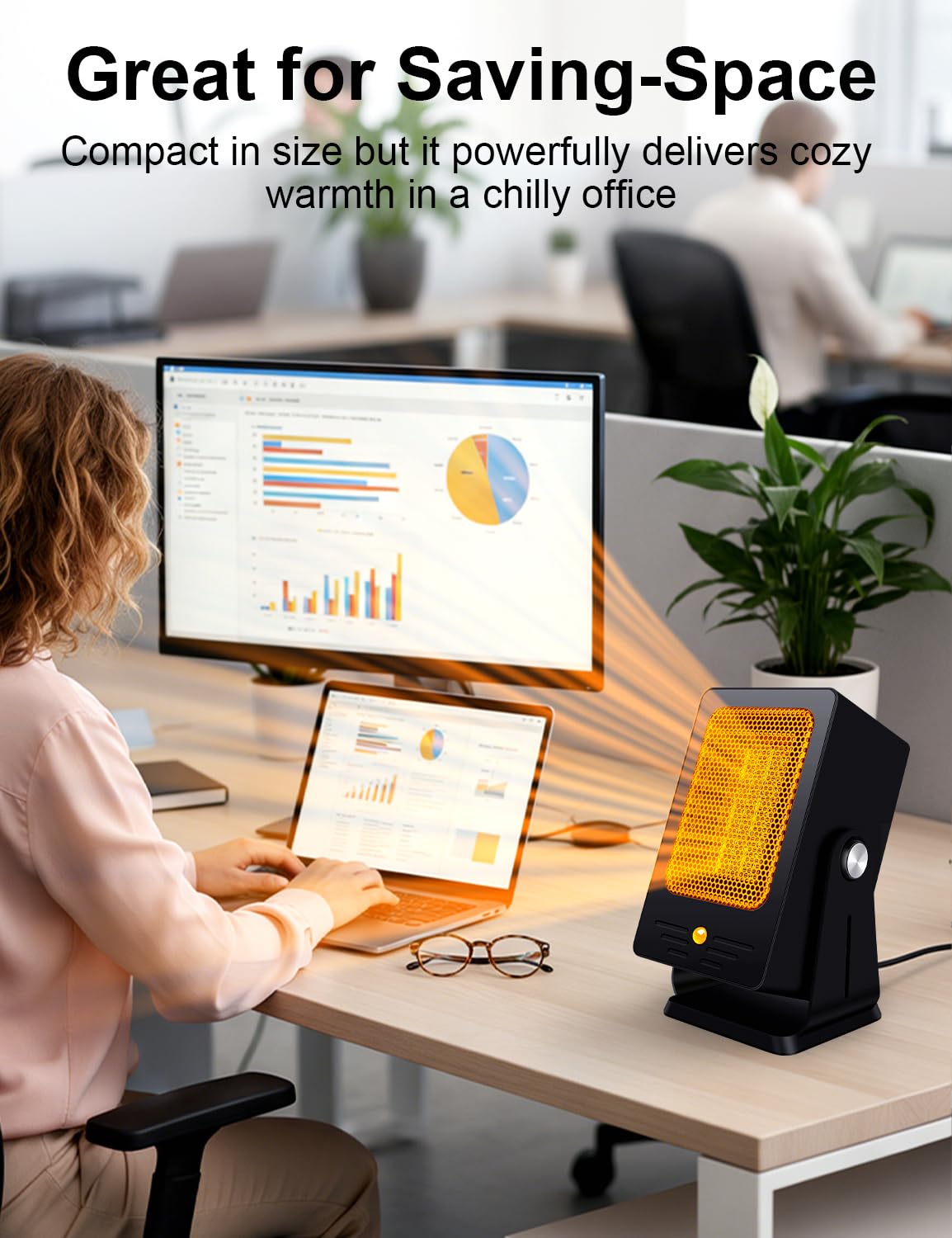 Verminget Space Heater for Indoor Use,Desktop Small PTC Heater with 2s Fast Heating,Tip-Over&Overheat Protection,60°Adjustable Angle Portable Personal Electric Heater for Office,Bedroom,Garage,Dorm