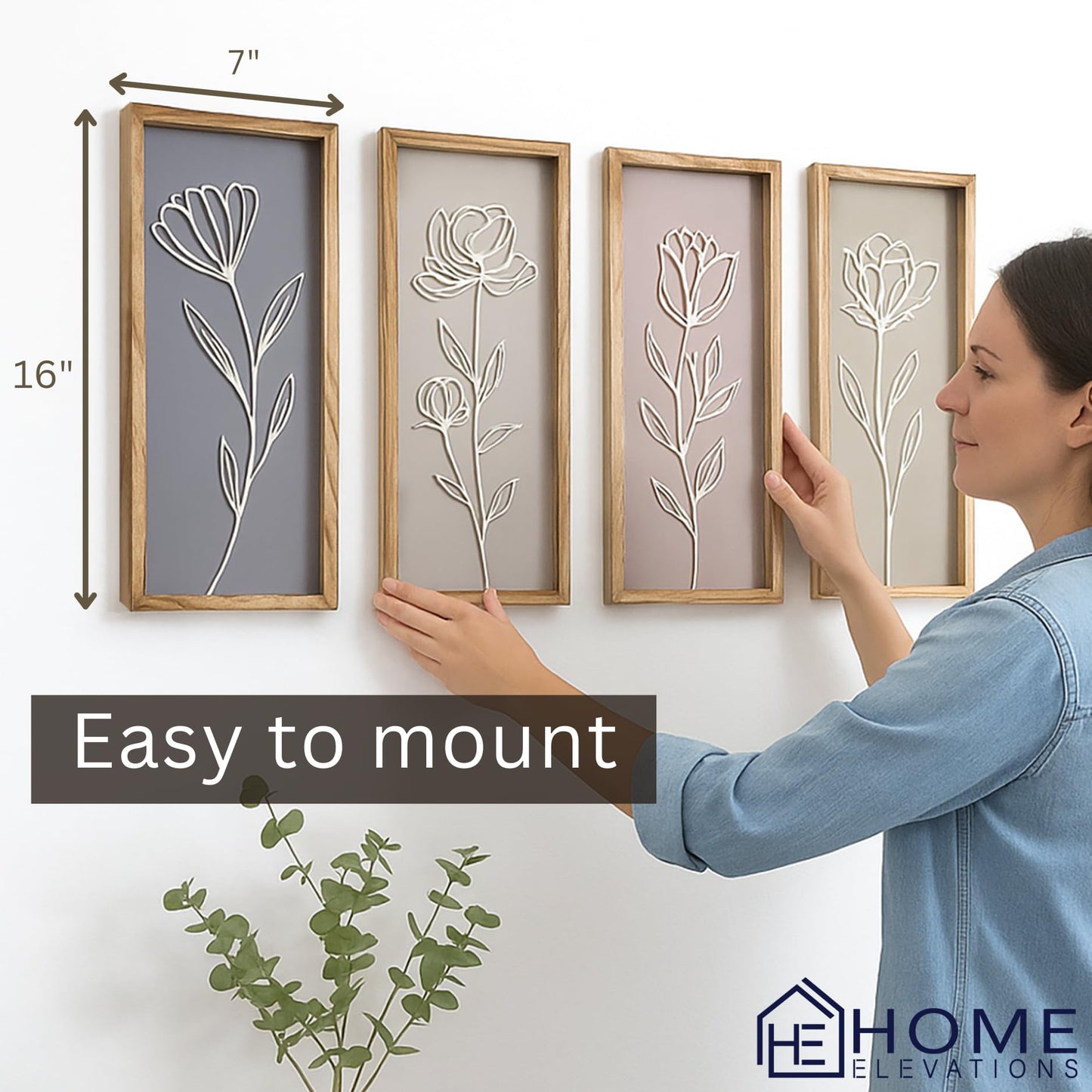 Product Elevations 3D Bathroom Art Set of 4 – Wooden Framed Wall Art for Living Room, Bedroom, Dining, Office, & Kitchen – Boho Botanical Wall Hanging Decor – Modern Farmhouse Home Decor & Luxury Gift