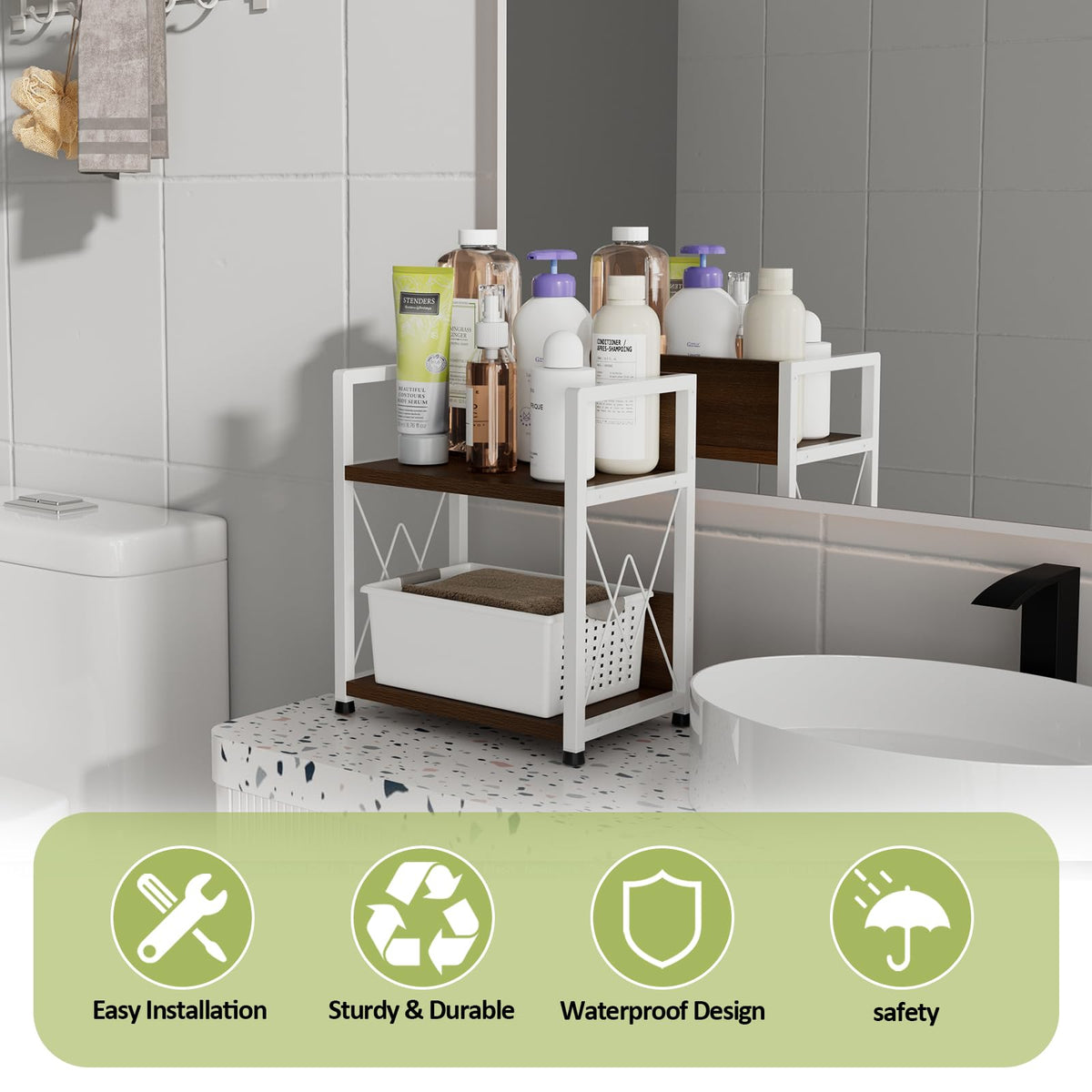 Aduanbang Coffee Bar Accessories Organizer, 2 Tier Wooden Kitchen Counter Shelf, Coffee Organizer Station for Countertop, Condiment Rack for Mugs, Cups, Cream, Syrup