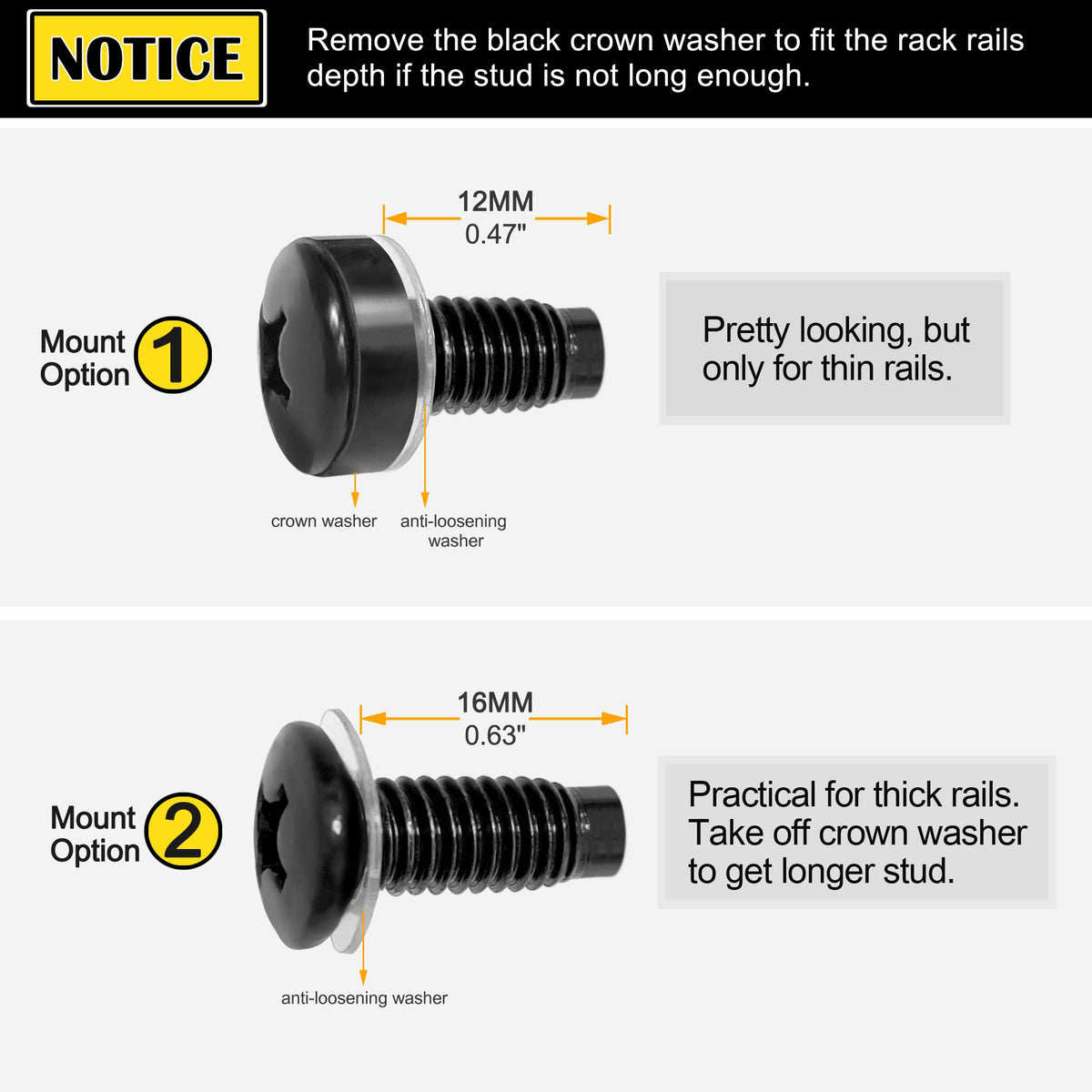 RIVECO Rack Screws & Cage Nuts for Server Cabinets & Racks Mounting Network Equipment Clip Nuts 50 Sets M6 x 16mm Black