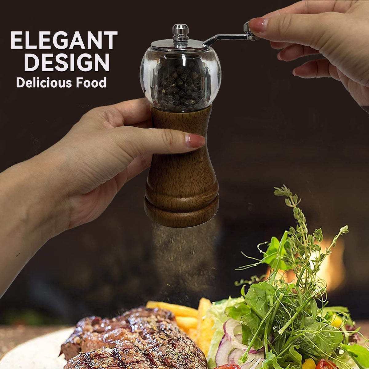 Salt and Pepper Grinder Set Manual Pepper Mill Refillable with Stainless Steel Handle Adjustable Coarseness Ceramic Core, Enjoy Best Fresh Pepper Salt Spices (Seasoning Not Included)