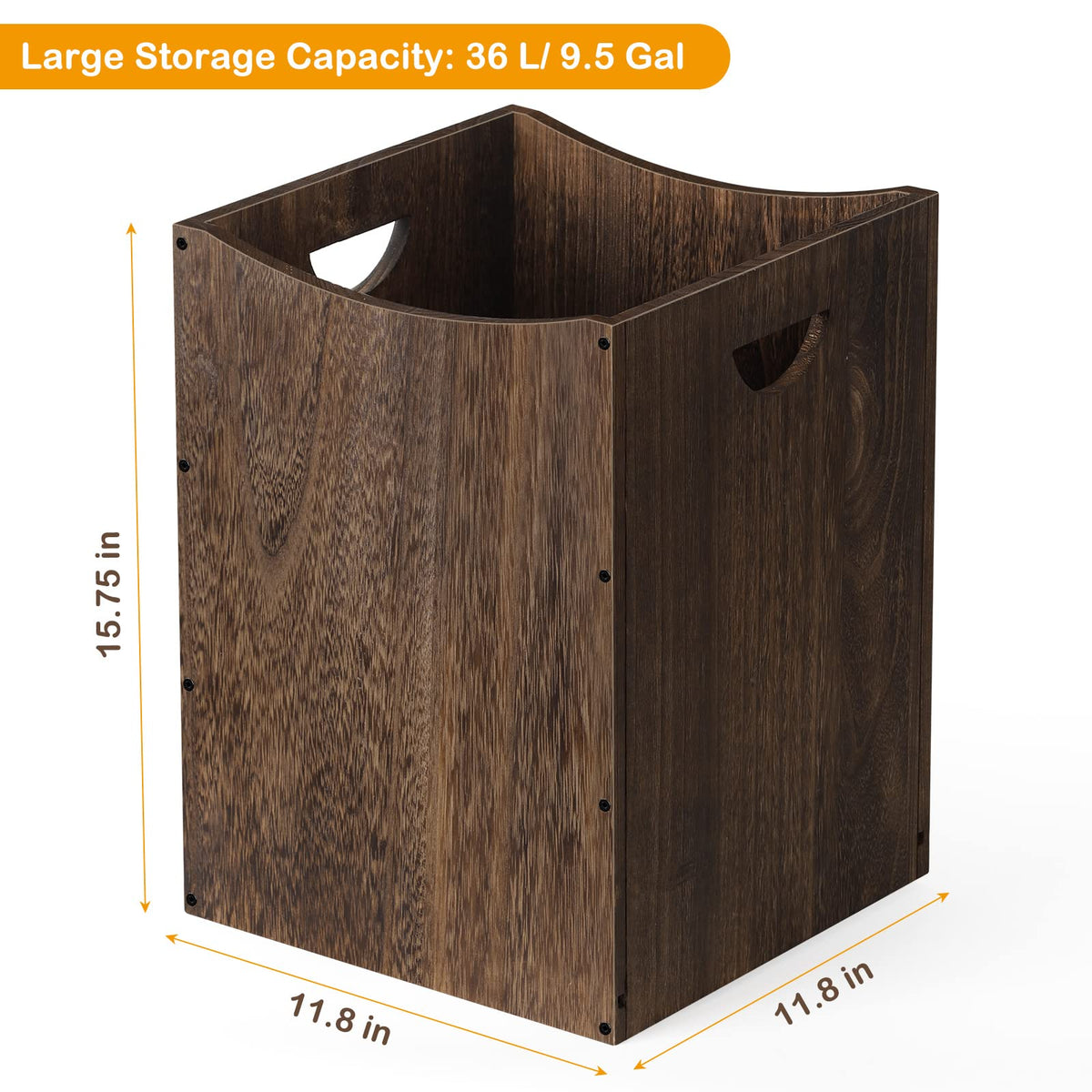 smusei Wood Trash Can 9.5 Gallon Waste Basket Bin Rustic Farmhouse Large Kitchen Garbage Can for Bedroom Living Room Bathroom Office, Rustic Brown
