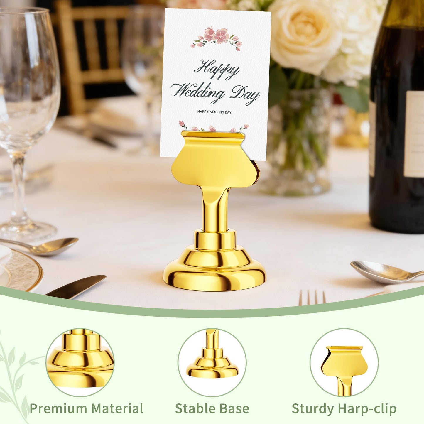 Urban Deco 24 Pieces Table Card Holder Place Card Holders 1.7 inches Gold Steel Card Holders for Photos, Food Signs, Memo Notes, Weddings, Restaurants, Birthday(Gold 24PK)