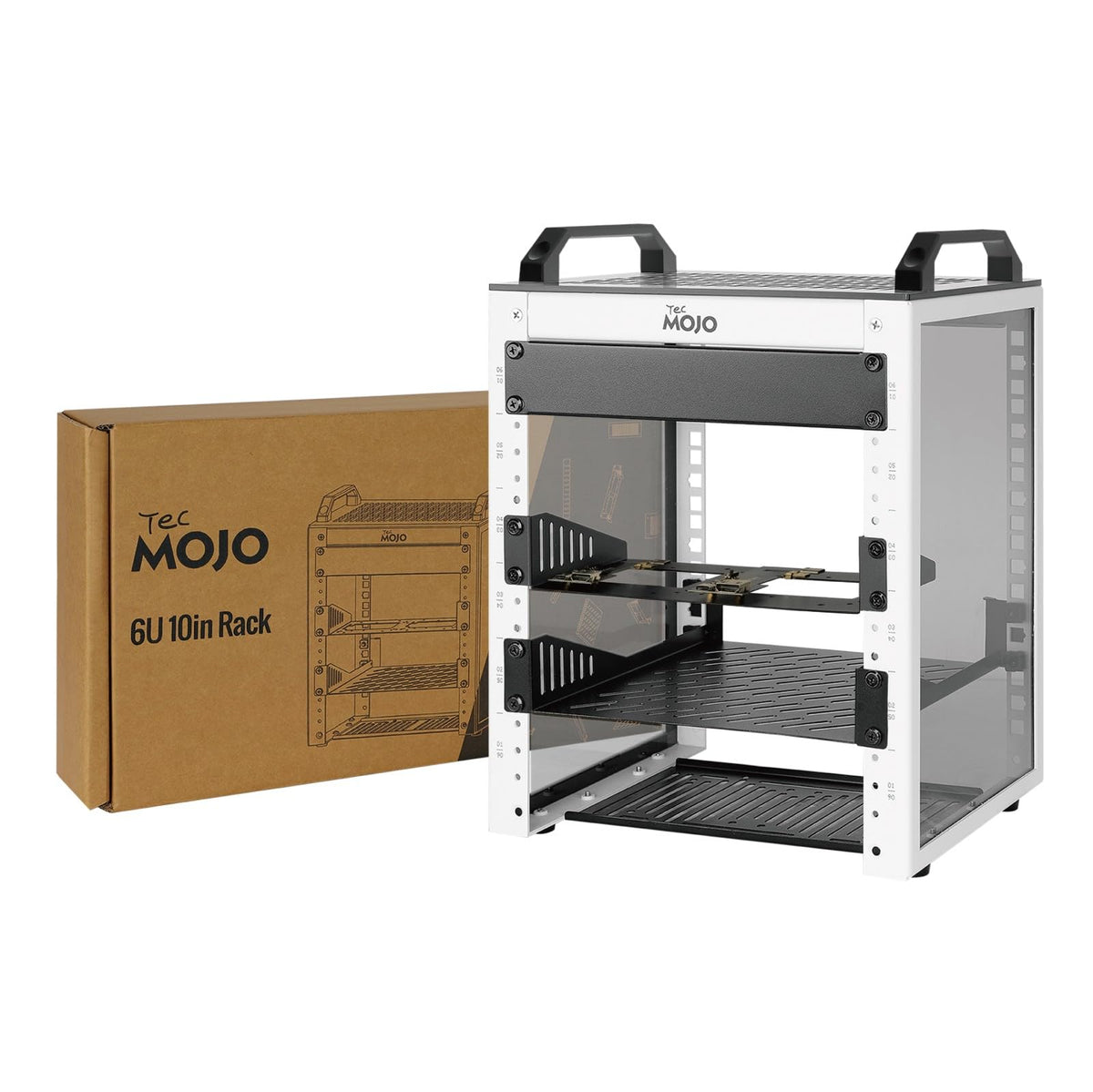 Tecmojo 6U Network Rack, 10 inch Mini Server Rack with 2 Side Translucent Panels & 2 Top Handles, 7.87 inch Deep, for 10 inch IT Equipment & A/V Devices, White