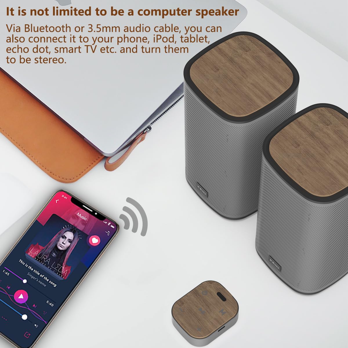 KEiiD Bluetooth Computer Speakers with Wireless Touch Control Pod for PC Laptop/Desktop Wireless Stereo Gaming Speakers, 4 EQ Modes, Aesthetic Style, New Model