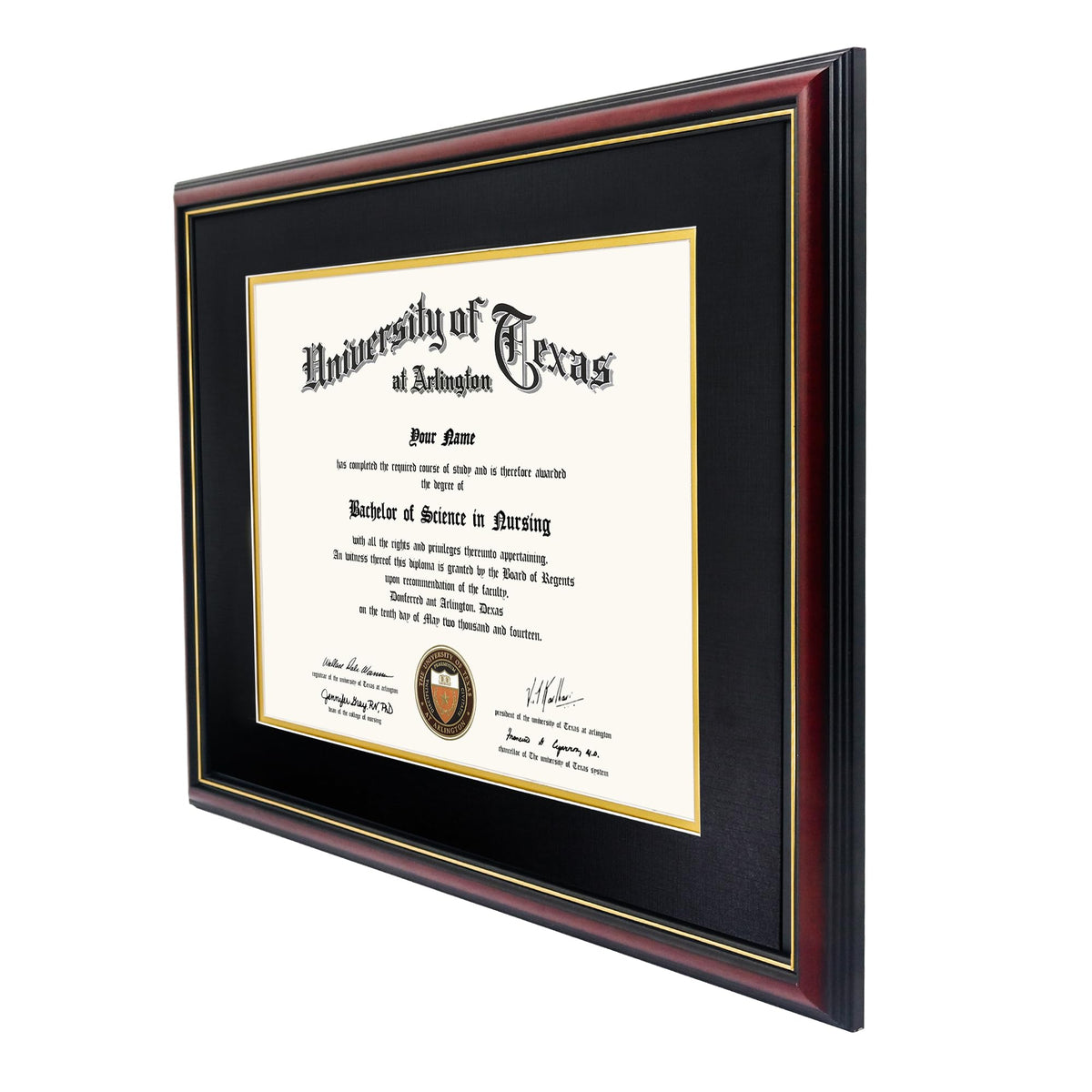 GraduationMall 12x15 Diploma Frame with Black over Gold Mat or Display 16x20 Certificate without Mat,Solid Wood & Tempered Glass,Cherry Finish with Gold Trim