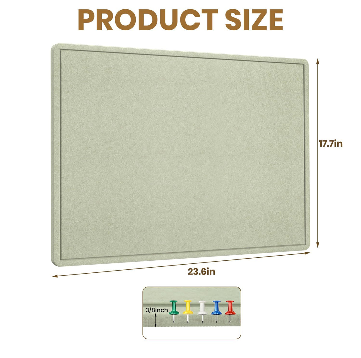 Bulletin Board, 23.5 X 17.5 inches Cork Board with 20 Pushpin, Felt Cork Board Notice Pin Board, Self-Adhesive Vision Board Mood Board Foldable Photo Board for Wall - Sage Green