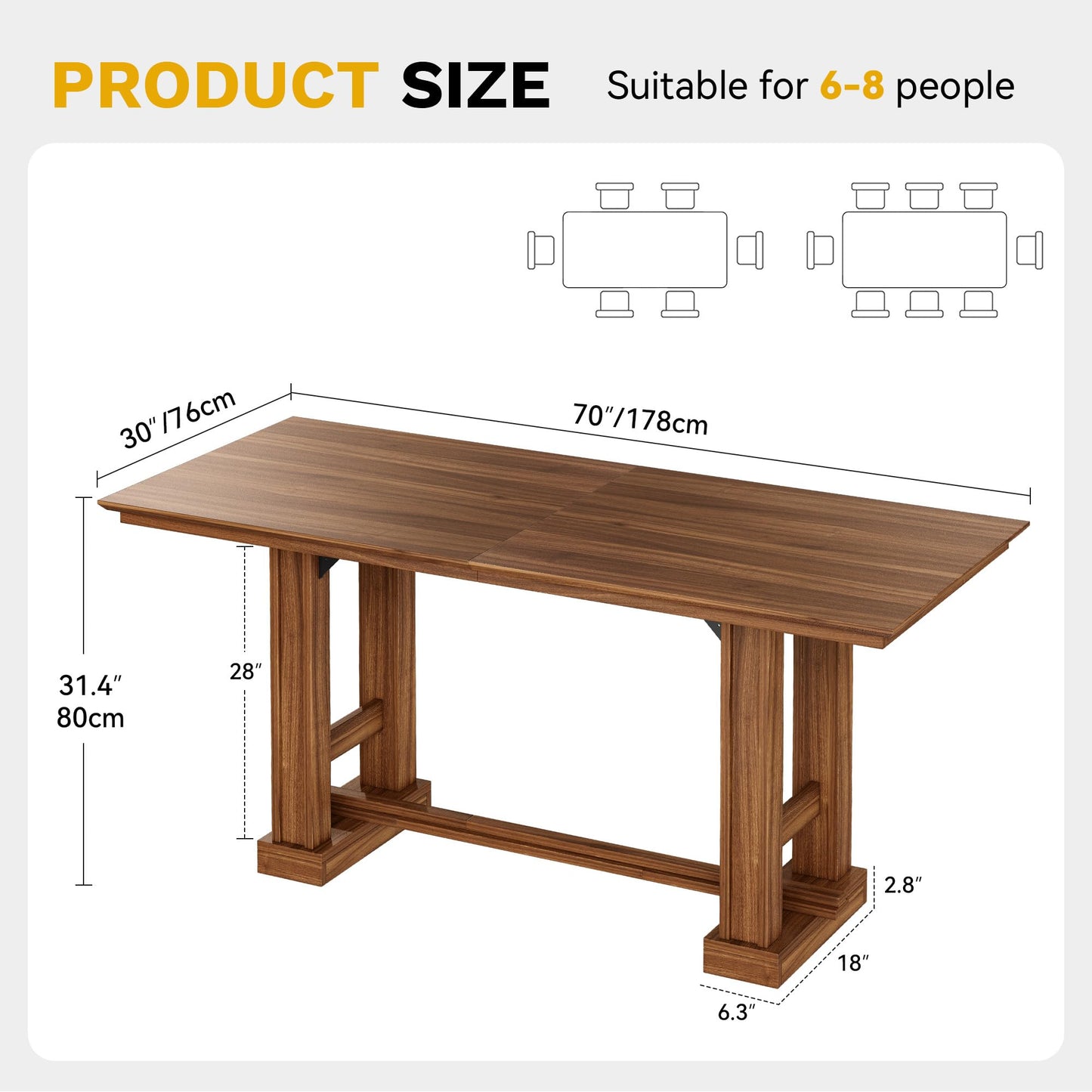 DWVO 70 Inch Computer Desk, Large Executive Office Table Workstation, Modern Farmhouse Style Laptop Wooden Sturdy Legs Writing Desk Business Furniture for Home, Dark Walnut
