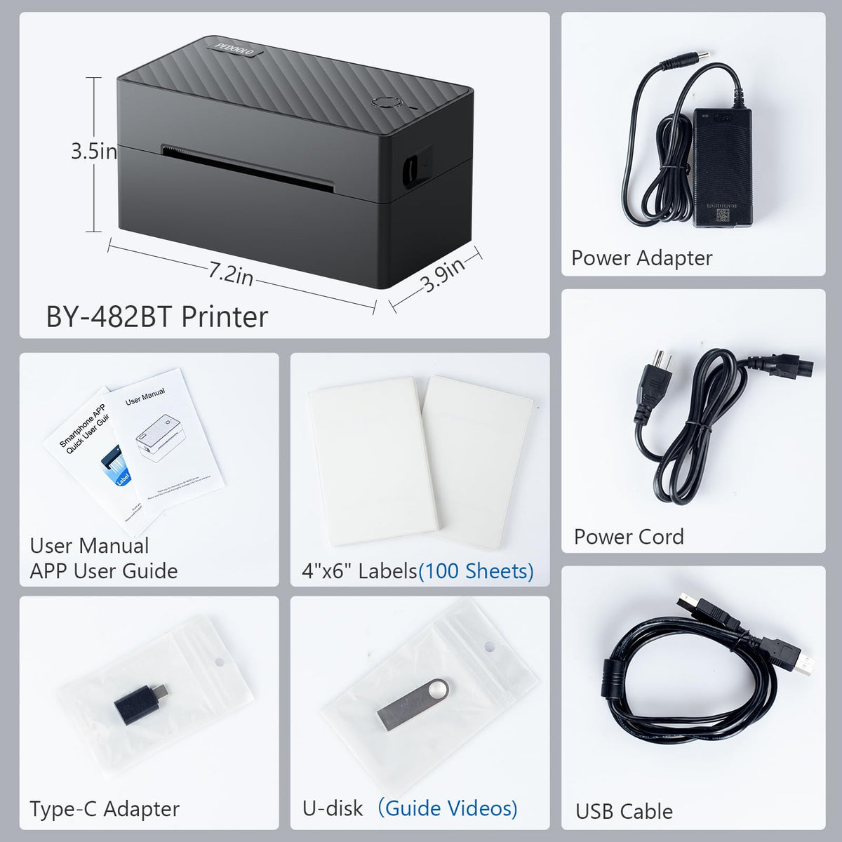PEDOOLO Label Printer, 4x6 Shipping Label Thermal Printer for Packages, Bluetooth Conection and Compatible with Android, iPhone, Windows, Mac, Chromebook, Amazon, UPS, USPS, FedEx, Shopify