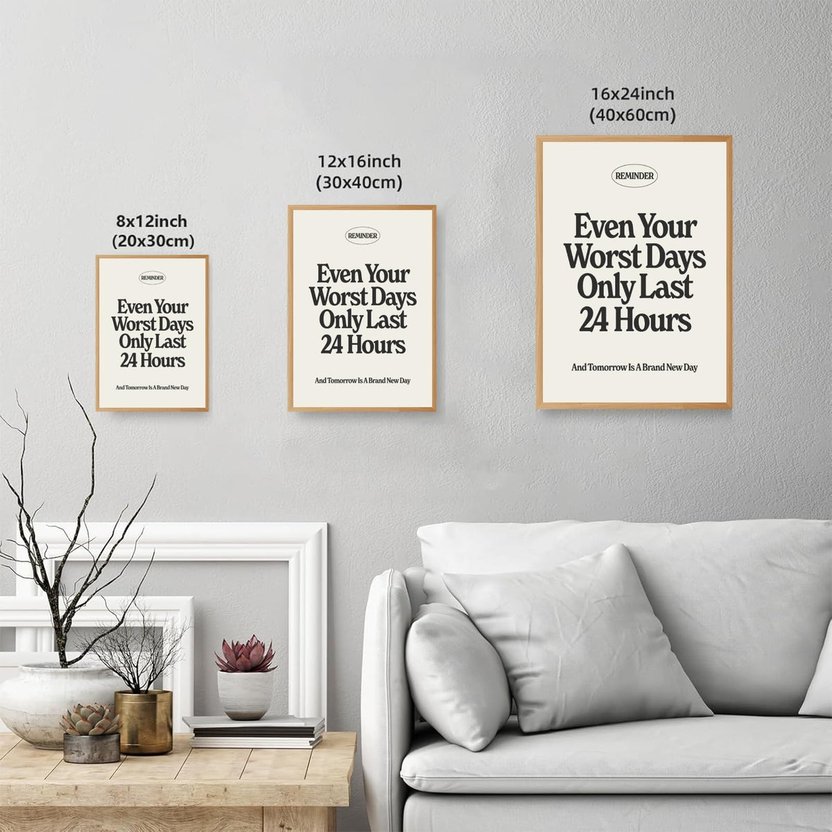 PMKXFGK Wooden Frame Motivational Office Wall Art Daily Positive Affirmation Quote Decor Even Your Worst Days Only Last 24 Hours Inspirational Poster Minimalist Text Canvas Print for Bedroom 12x16inch
