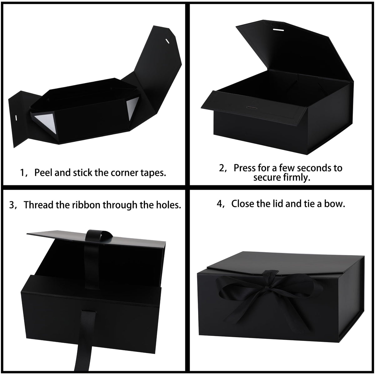 OEMVALATY 6-Pack Gift Boxes,10x7.3x3.5 Inch Magnetic Gift Boxes with Lids for Presents,Black with Ribbon, Bridesmaid Proposal Box for Wedding, Storage, Birthday
