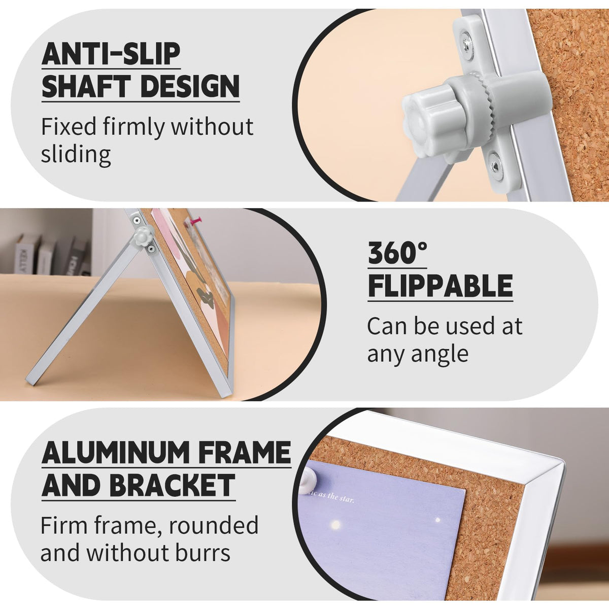 kdafio 11.81"×15.74" Cork Board Bulletin Board, Double Sided Pin Board with Silver Aluminum Border, Desktop Small Cork Board with Stand Suitable for Home, Office, Desk Message Board or Picture Board