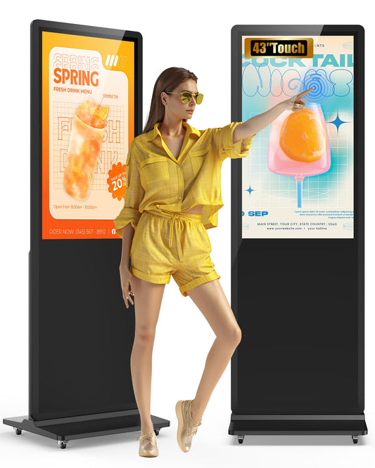HARZHI 43 inch Digital Signage Display, 4K UHD LCD Screen, Indoor Floor Standing Advertising Kiosk, Android OS, Auto Media Player, HDMI/USB/WiFi (Touch)
