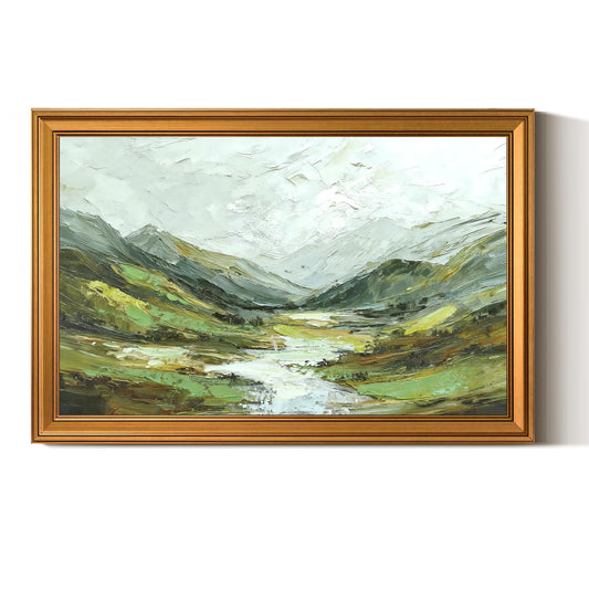ARPEOTCY Gold Framed Large Canvas Prints Wall Art,3D Textured Landscape,16x24 Inch Green Mountain Artwork for Living Room,Classic Nature Oil Painting Print,Rustic Country Style Home Decor