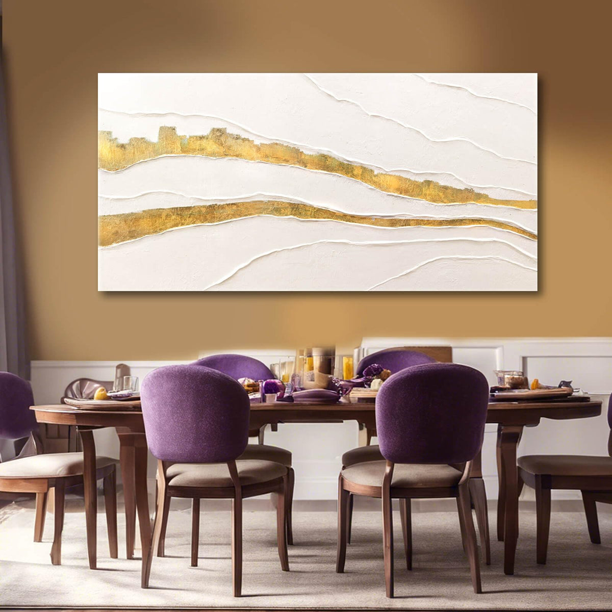 VAYIMDH Canvas Abstract Art White Large Wall Decorations for Living Room Gold Foil Abstract Wall Hanging Oil Painting for Office 29"x 58" Home Decor
