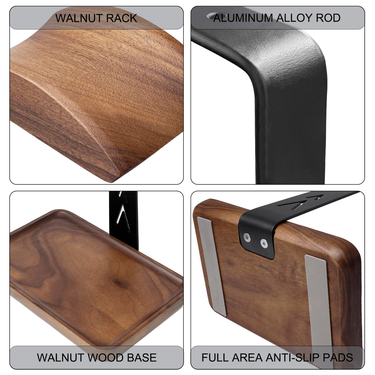 GEVO Walnut Headphone Stand, Wood Headset Stand for Desk, Universal Headphone Holder Gaming Headset Rack with Storage Base Compatible for AirPods Max, Bose, Razer, Sennheiser, Jabra, JBL, AKG
