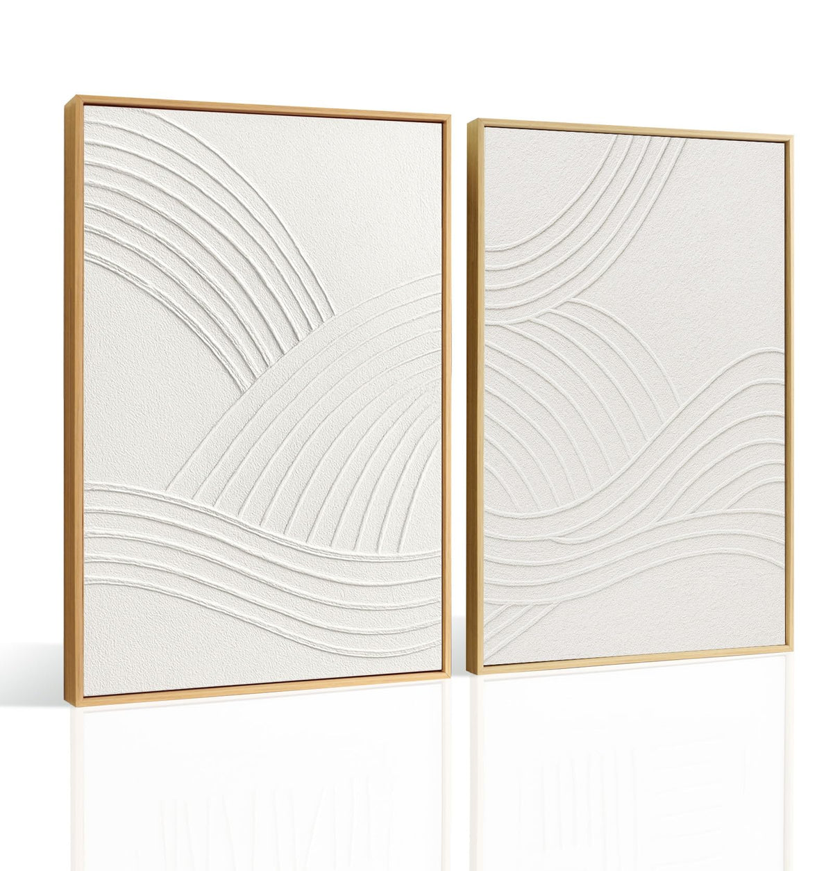 InSimSea Framed 3D Textured Wall Art, Handmade, Minimalist Abstract Wall Decor for Living Room, 2 Piece Modern White Neutral Artwork, 16x24 in, Large Wave Paintings for Hallway Office(elegance)