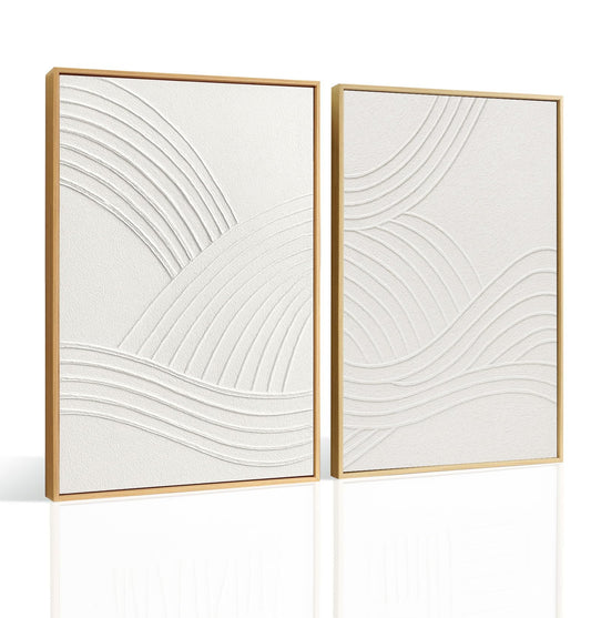 InSimSea Framed 3D Textured Wall Art, Handmade, Minimalist Abstract Wall Decor for Living Room, 2 Piece Modern White Neutral Artwork, 16x24 in, Large Wave Paintings for Hallway Office(elegance)