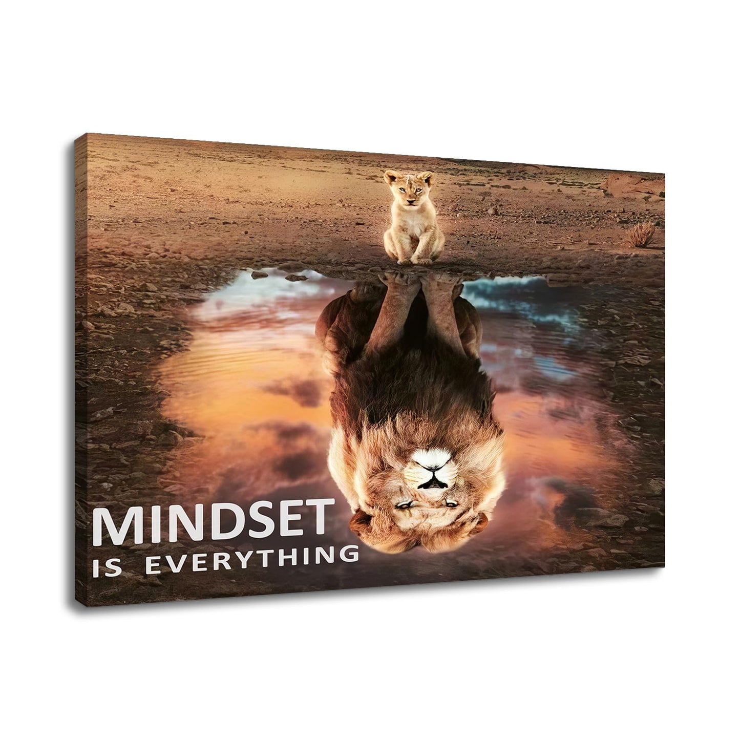 Mindset Is Everything Motivational Wall Art Inspirational Entrepreneur Quotes Posters Print Canvas Artwork Small Lion Big Lion Painting Picture for Home Office Framed Ready to Hang [18''W x 12''H]
