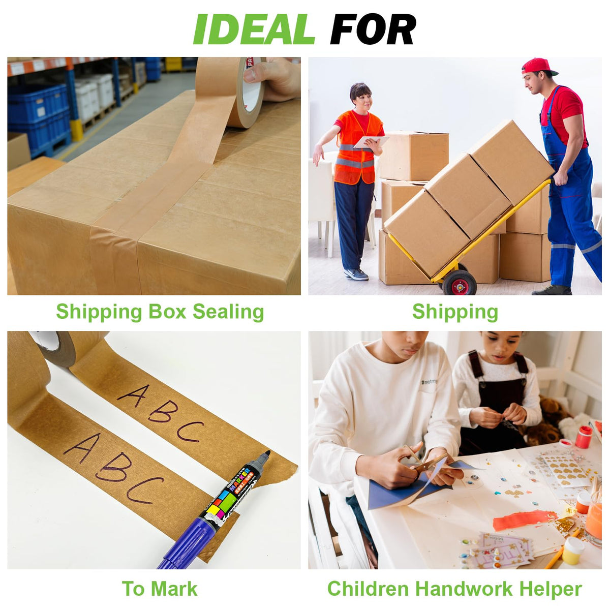STIKPACK 3 Rolls, Kraft Paper Tape, Heavy Duty,50mm x 50m, Self-Adhesive and Easy to Tear,Eco-Friendly and Biodegradable, Writable,Uncoated, No Noise Paper Packaging Tape for Masking, Sealing,Packing