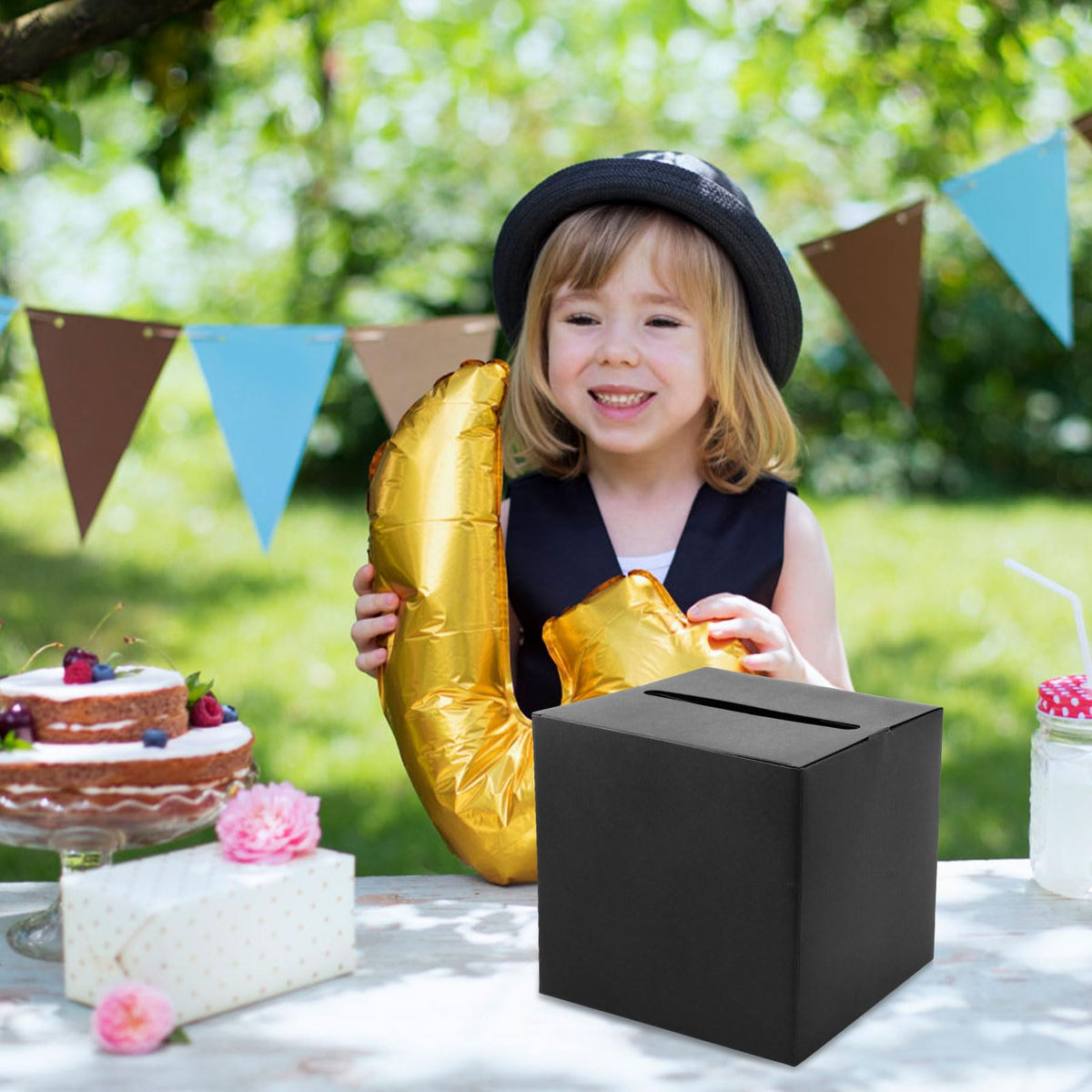 Hooqict Black Card Box with Slot 9.1" Wedding Favor Gift Card Boxes for Reception, Parties, Birthday, Wedding Decorations, Retirement, Graduation Money Box Envelope Holder