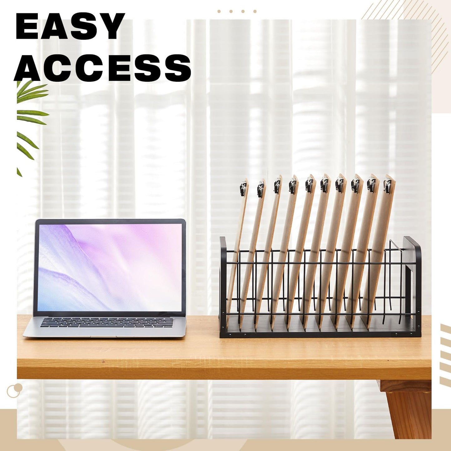 Yookeer 1 Pcs Vertical Clipboard Holder, Desk File Organizer Storage Rack, 12 Slot Wooden and Metal Clipboard Organizer, Storage Stand Rack for Home, Office, No Assembly Required (Black)