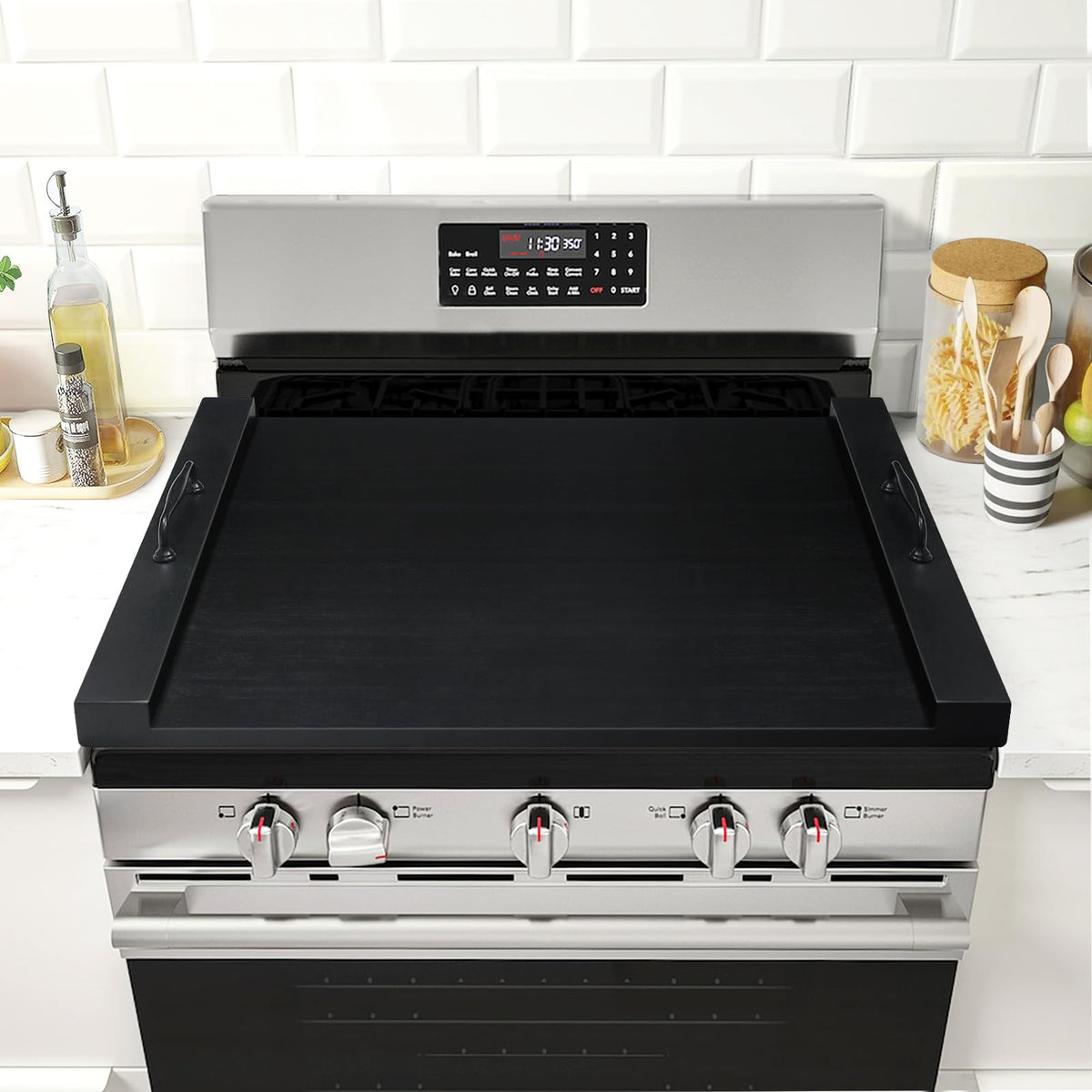 GASHELL Noodle Board Stove Cover with Handles, Multiple Stove Top Cover Board for Electric/Gas Stove Top(Black), GSC-2212