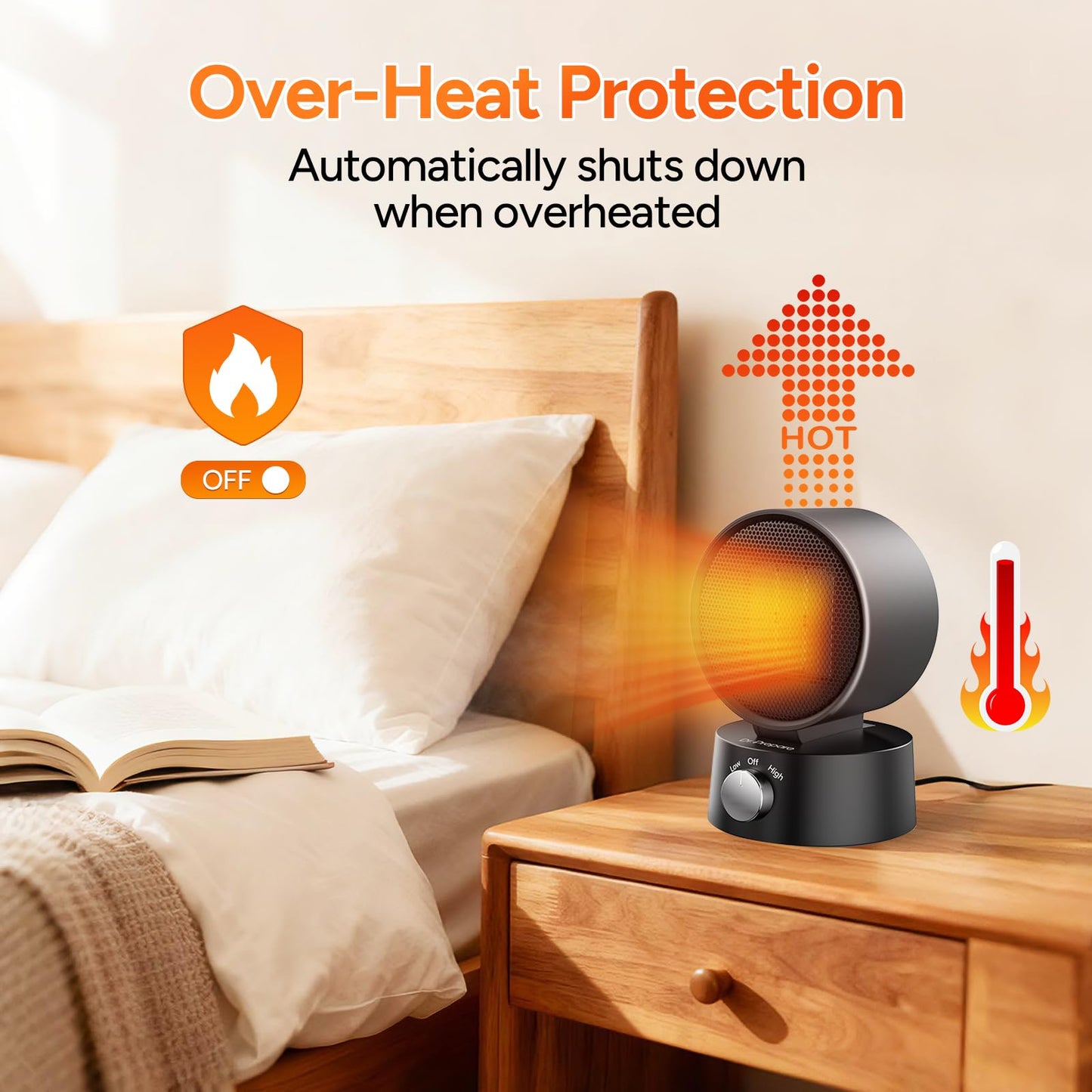 DR.PREPARE Small Space Heater for Indoor Use with Manual Tilt, 600W Electric Ceramic Heater, Portable Desk Heater for Office Bedroom, Fast Heating, Tip-Over & Overheat Protection, Mini Heater for Home