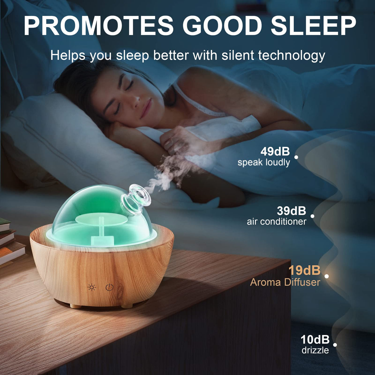 Glass Essential Oil Diffuser Wood Grain Base, 280ml Aromatherapy Diffusers Cool Mist Humidifier, LED Light in 7 Colors with Waterless Auto-Off Protection, for Office, Home, Yoga, Spa