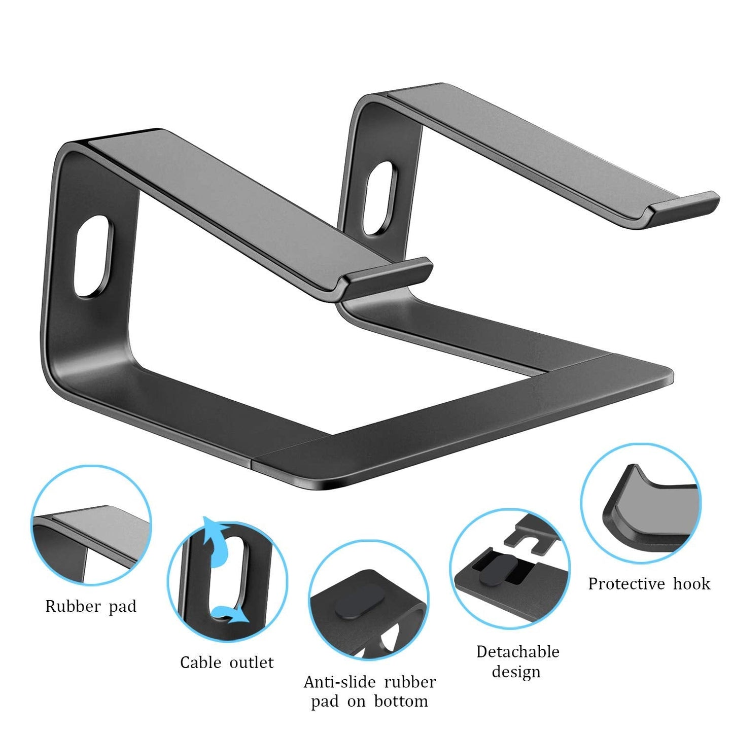 Orionstar Ergonomic Laptop Stand, Premium 5mm Aluminum Riser for 10-15.6 Inch Notebook Computer, Tool-Free Detachable Elevator Holder for Desk Office, Sturdy Riser for Eye-Level Neck Relief, Black