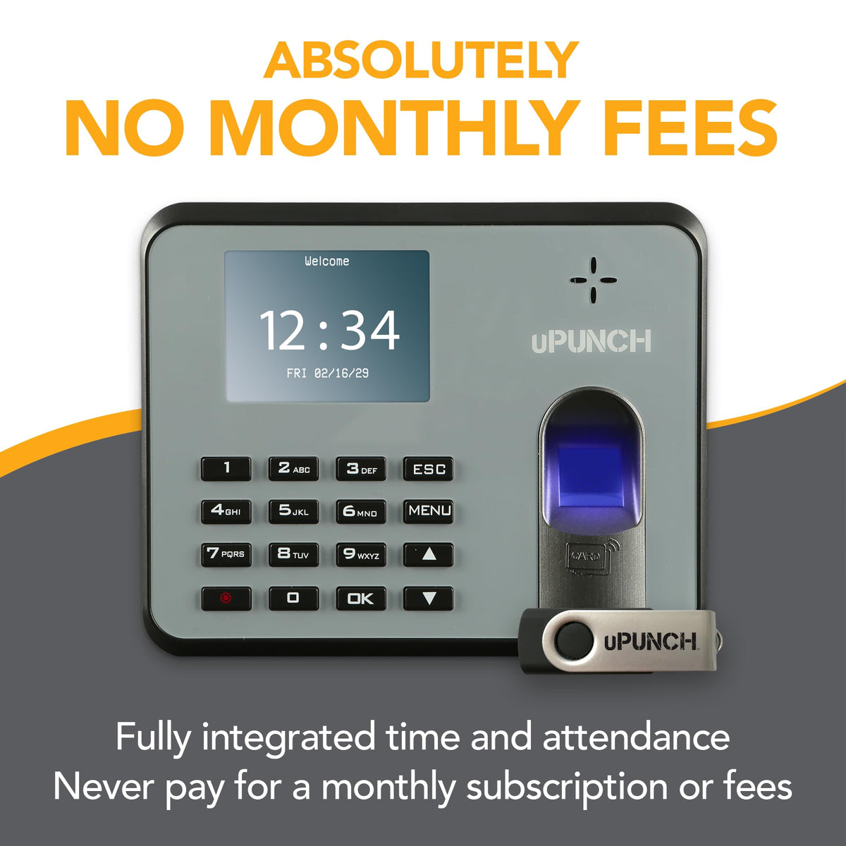 uPunch MK1000 Biometric Fingerprint/Proximity Time Clock for Employees | Small Business Time Tracking System with RFID, and PIN Options (No Monthly Fee)