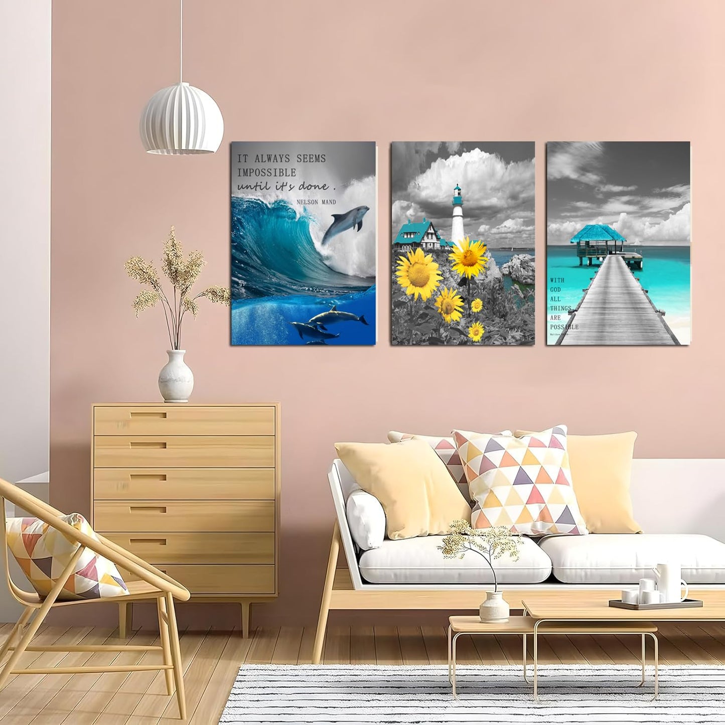 Inspirational Wall Art Canvas Poster Framed Canvas Motivational Print Seascape Ocean Pictures for Bedroom Office Living Room Home Decoration