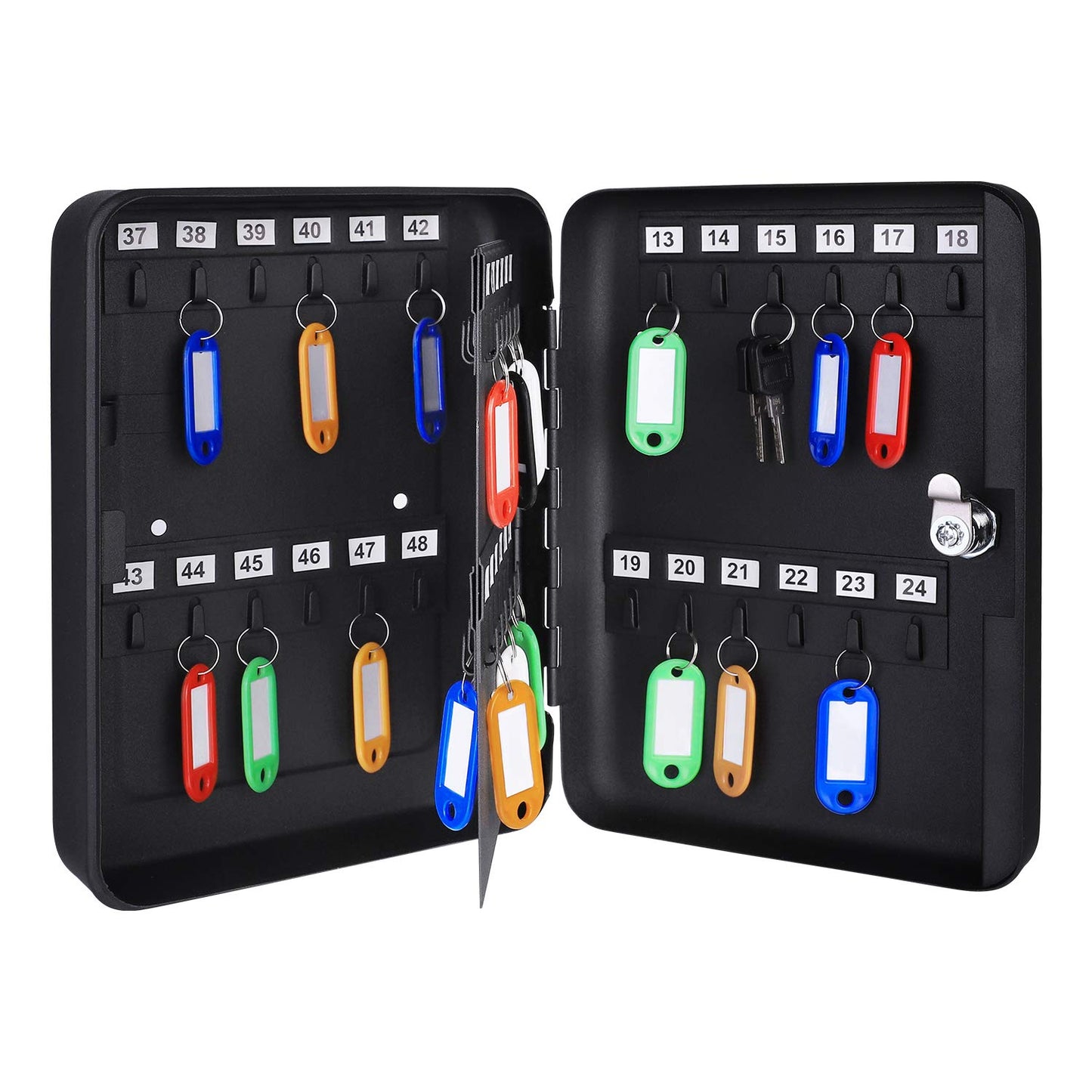 Amazon Basics Locking Steel Security Cabinet Key Lock Box with 48 Key Hooks, Key Storage, 2.8"D x 7"W x 9.8"H, Black