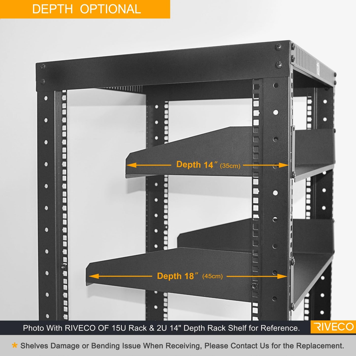 RIVECO 19” 2U Rack Shelf Server Cabinet Mount Vented Cantilever Tray for Network Equipment, 14 Inches 35 CM Depth, Black