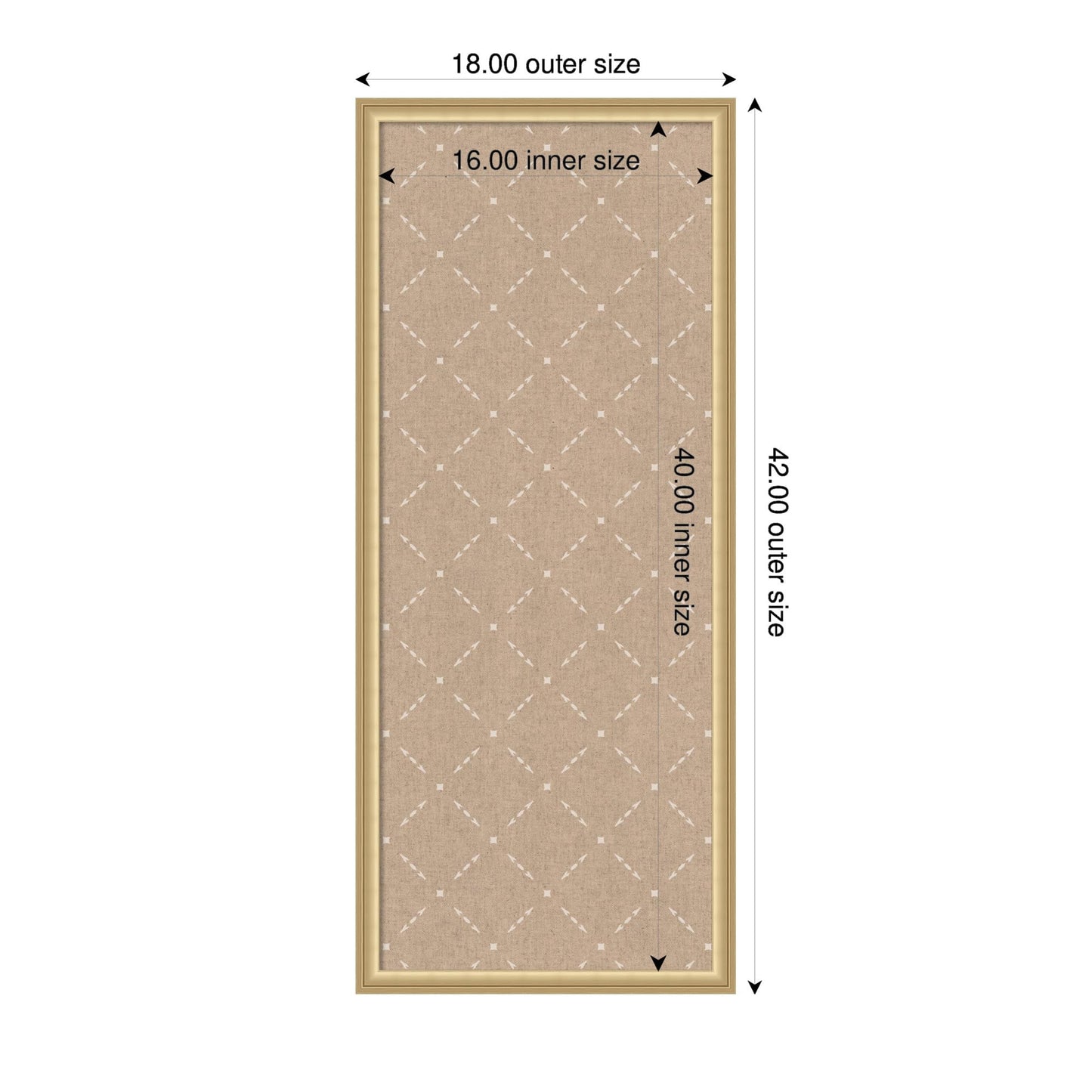 Kate and Laurel Framed Fabric Pinboard 18 x 42, Beige Lattice Pattern Printed Linen Classic Bulletin Board for Use as a Vision Board or Wall Organization, Florence Gold Frame