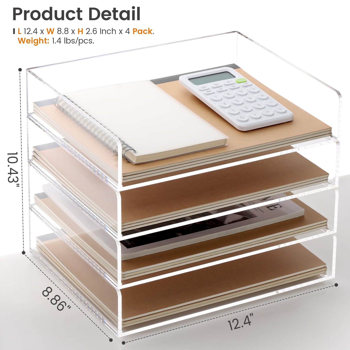 Acrylic Paper Tray, 4 Tier Paper Organizer for Desk, Clear Acrylic Desk Organizers, Stackable Letter Tray Workspace Organizer -Art Storage for School Classroom -4 Pack…