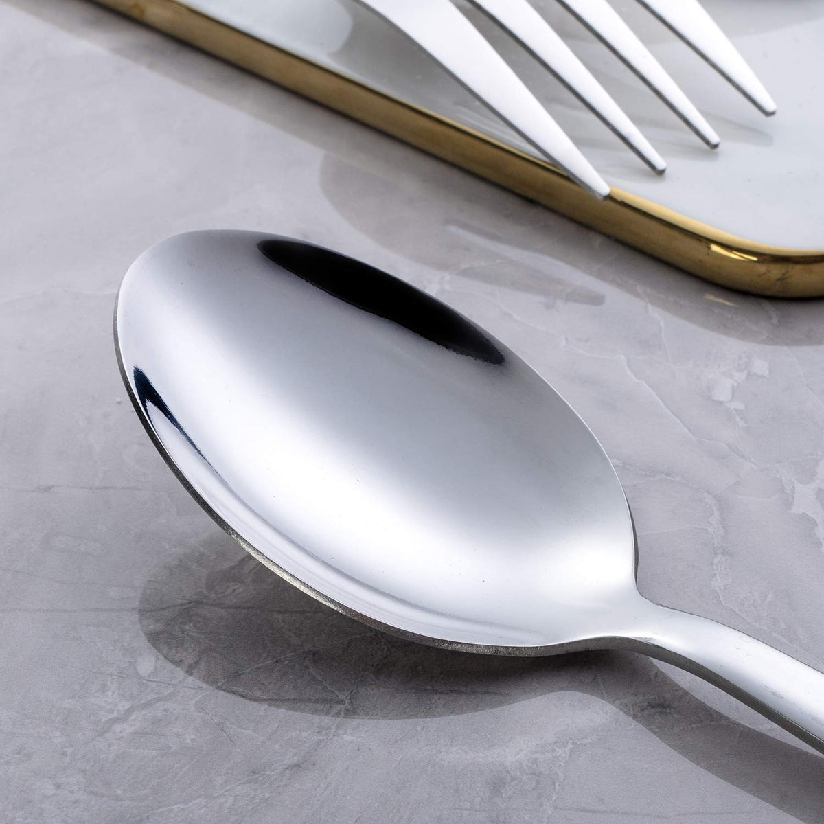 GoGeiLi Stainless Steel Serving Set, 3 Large Spoons and 3 Slotted Spoons, 9.5-inch Catering Set for Party, Banquet, Buffet, Dishwasher Safe