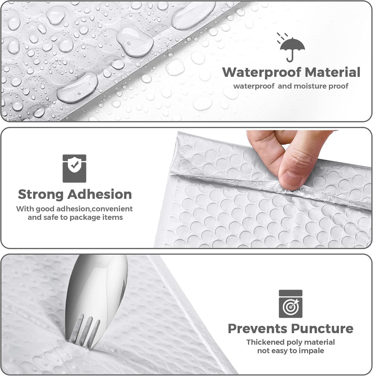 METRONIC Bubble Mailers 8.5 x 12, 25 Pack White Padded Envelopes, Usable Size 8.5 x 11, Self Seal Waterproof Shipping Mailers for Clothing, Books, Jewelry & Small Business