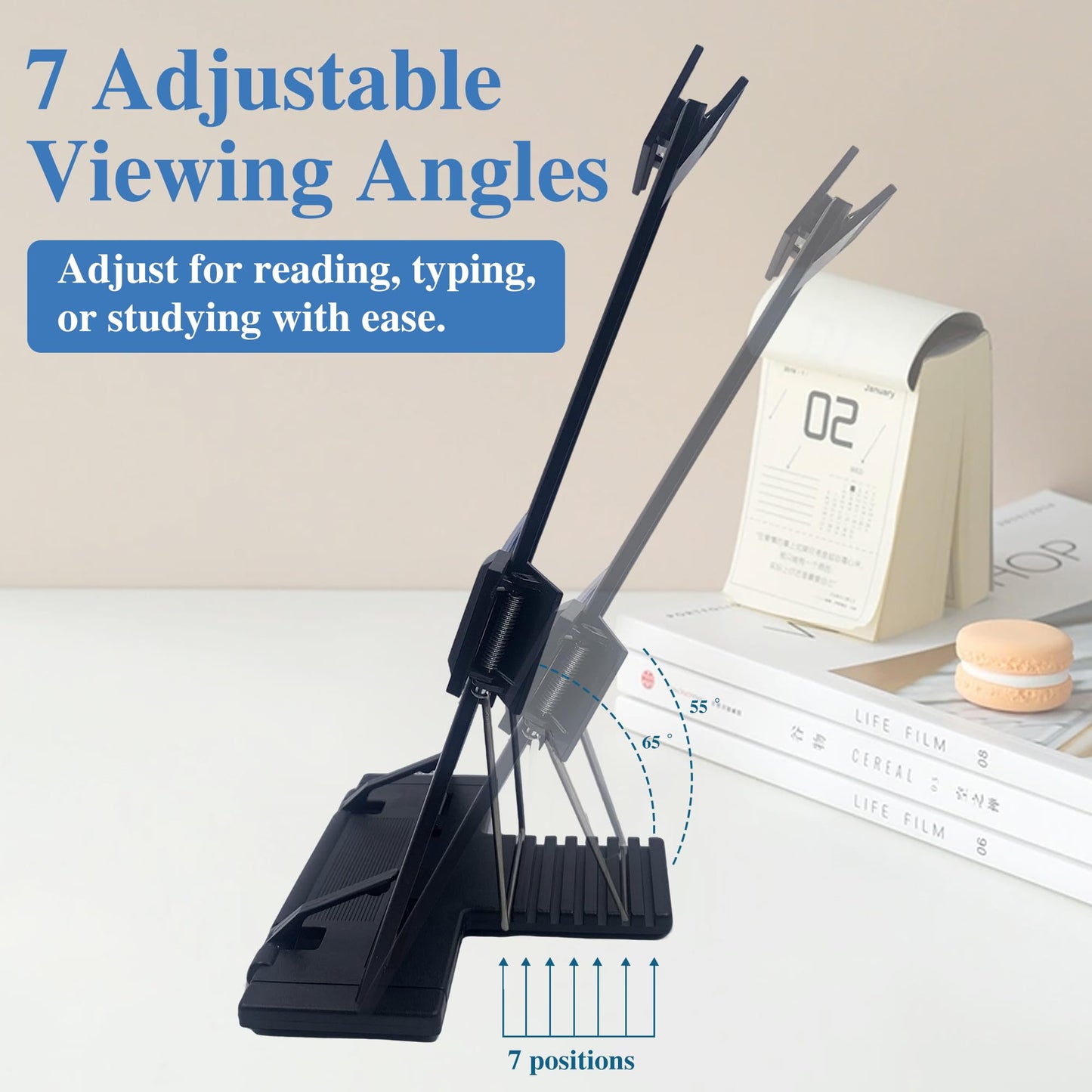 Keenjorika Desktop Document Book Holder with 7 Adjustable Positions, Black Document Holder for Desk, Paper Holder Copy Stand Holder for Speech, Paper Holder Stand for Desk Typing, Angle Adjustable