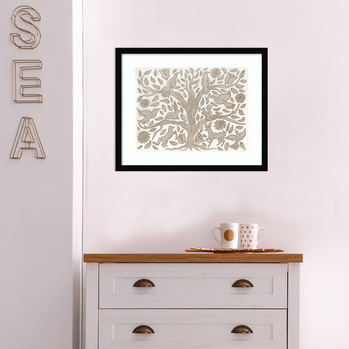 Amanti Art Framed Wall Art Print 17x21 Animal Tree by Elizabeth Medley, Animals Wall Art, Whimsical Decor, Small Poster Painting Artwork for Living Room, Bedroom, Bathroom, Kitchen, Office or