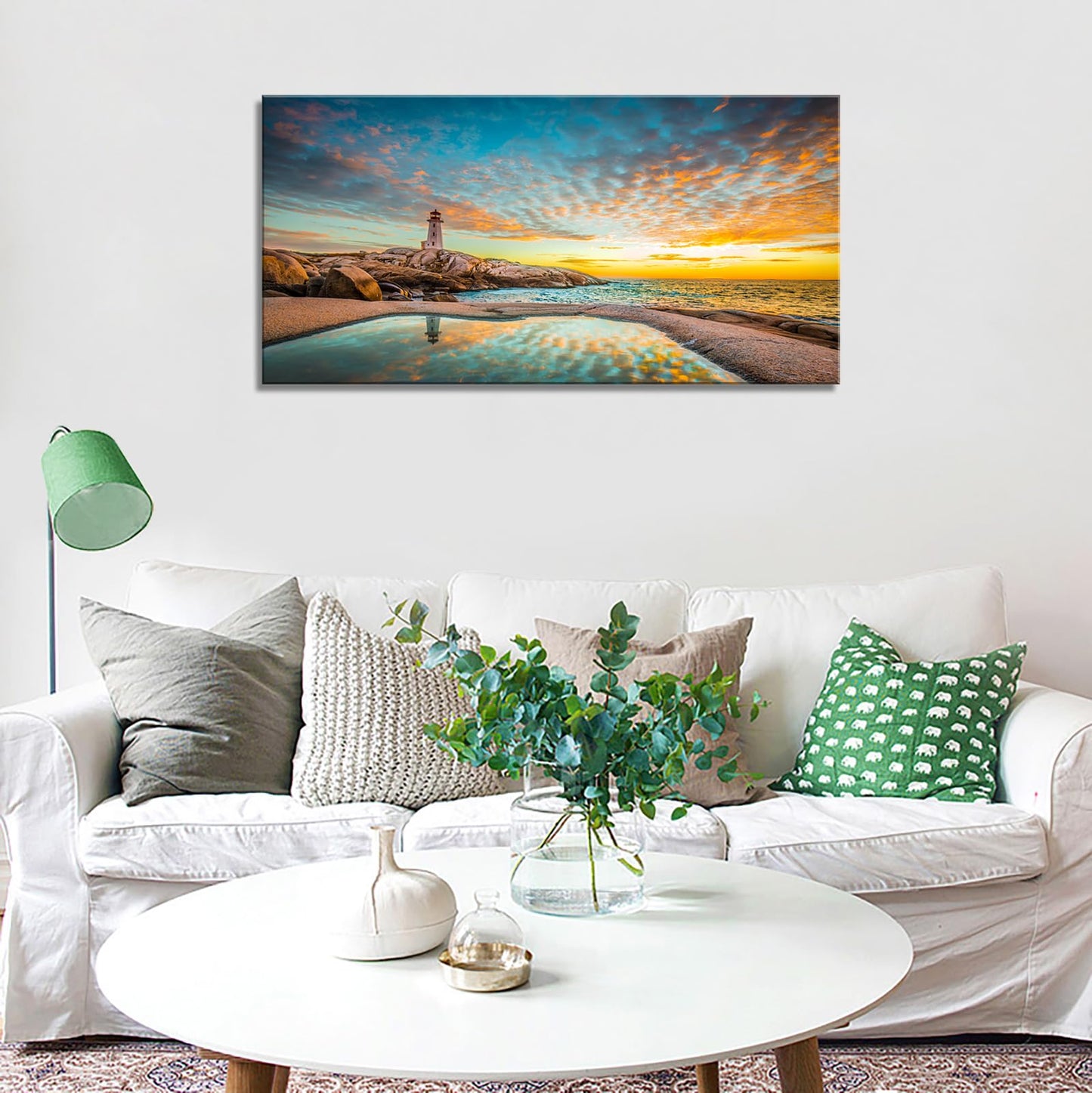 YYYYHPP YP1862 Canvas Prints Wall Art Peggy's Cove Lighthouse Sunset Ocean View Landscape Nature Pictures Stretched Canvas Wooden Framed for Living Room Bedroom and Office Wall Decor