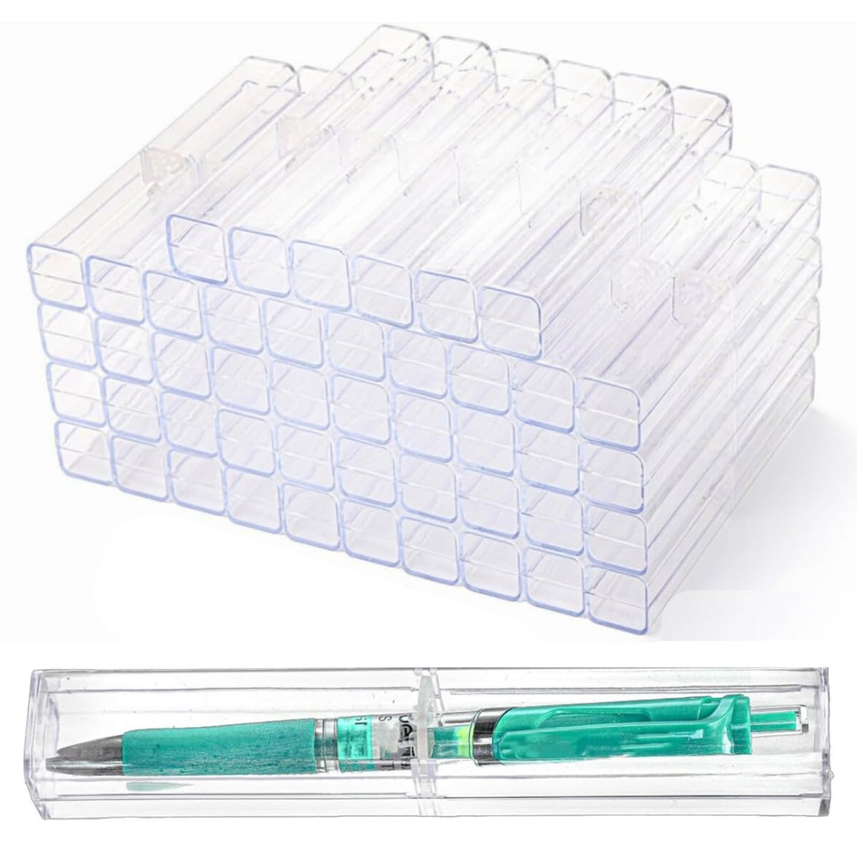 Mezchi 50 Pack Acrylic Pen Gift Boxes, Clear Pen Gift Box, Empty Pen Cases, Reusable Plastic Pen Display Case for Single Pen, School Office Supplies